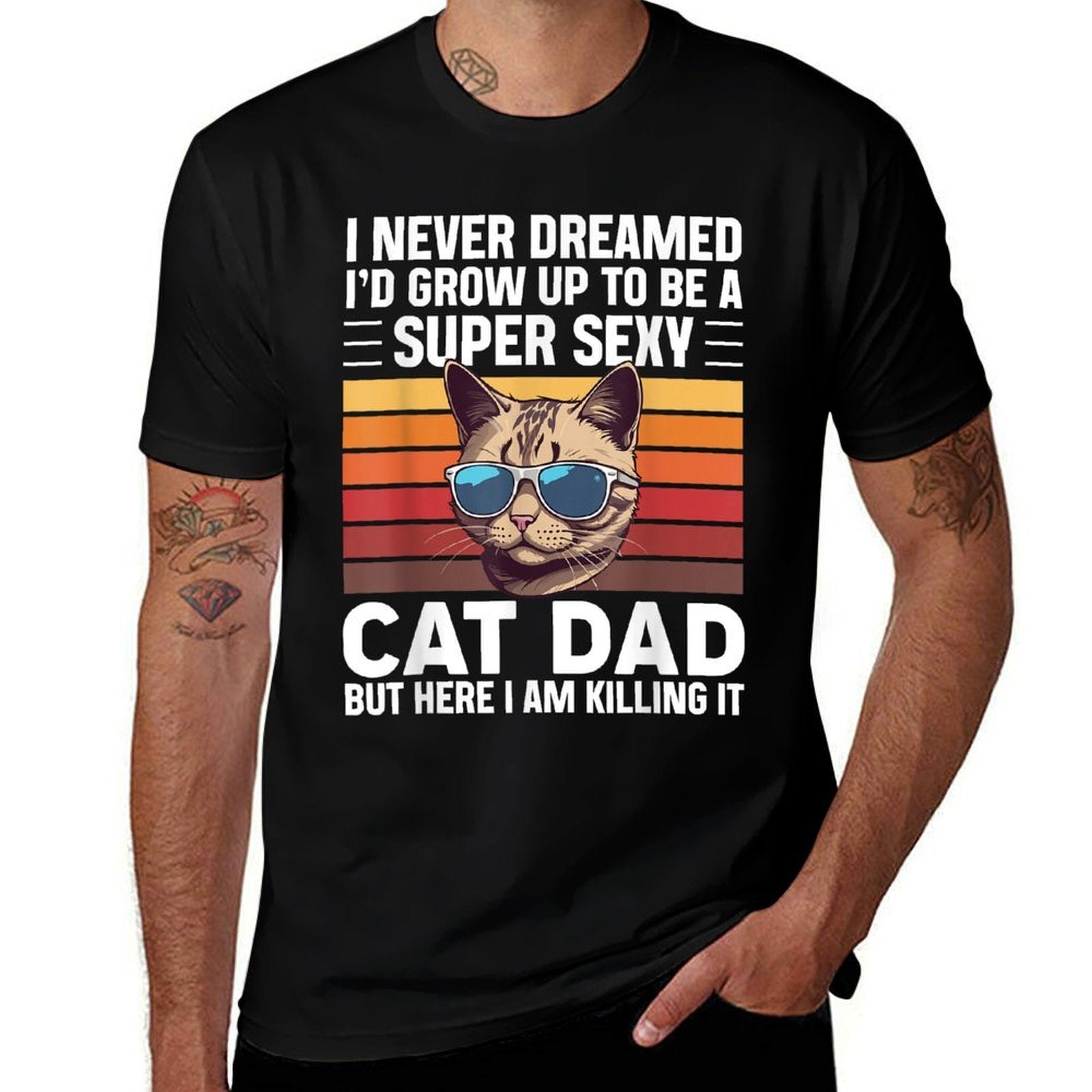 Super Sexy Cat Dad Funny Cat Father Best Cat Dad Heathered Texture T-Shirt