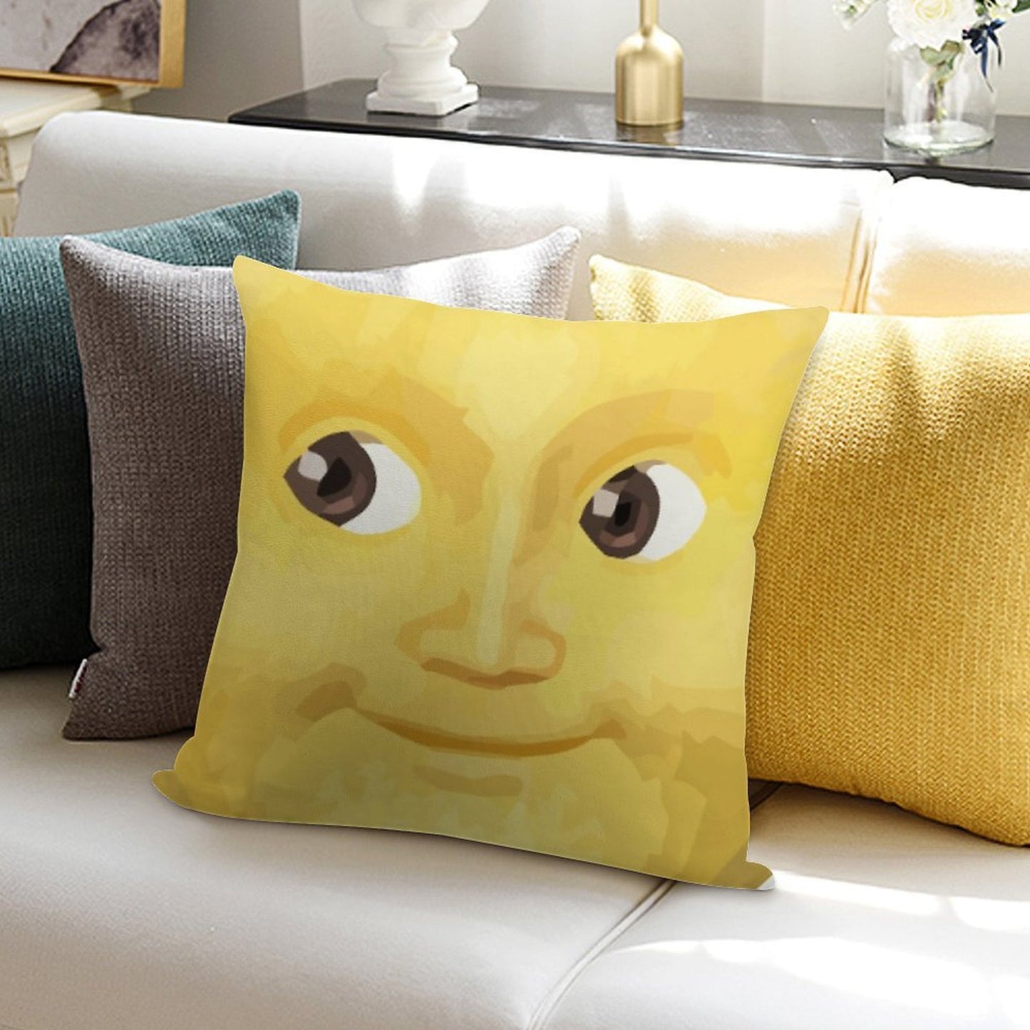 Yellow Moon Soft Bedroom Essential Throw Pillow