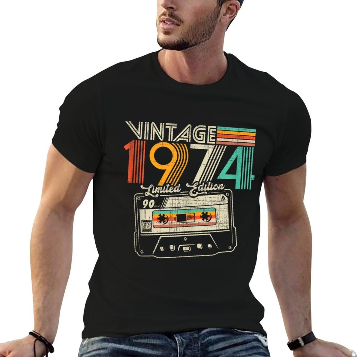 Vintage 1974 Made In 1974 Retro 50th Birthday Cassette Tape Lightweight T-Shirt