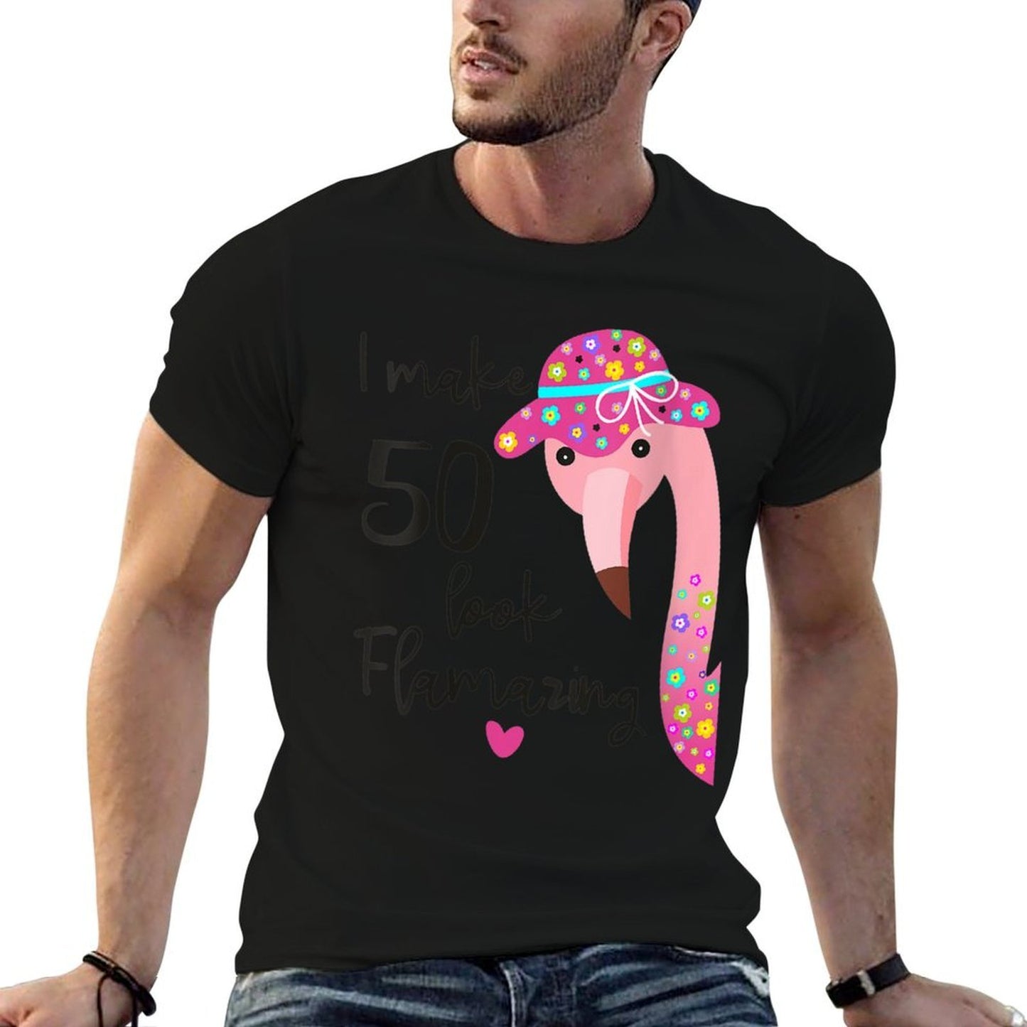 Womens Funny Flamingo 50th Birthday for 50 Years Old Fifty Trendy Pattern T-Shirt