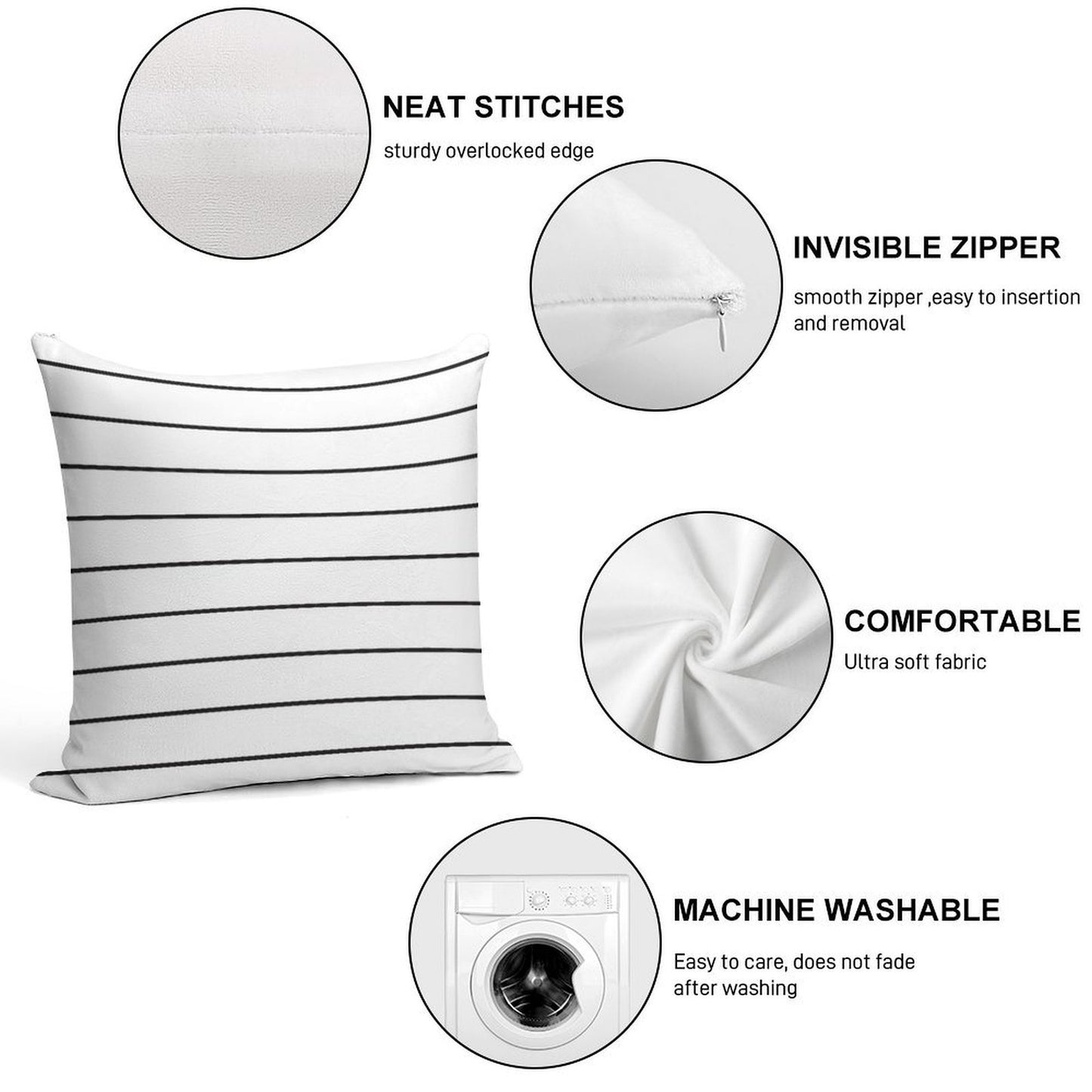Skinny Stripe ((black on White)) Soft Ultra-Soft Texture Throw Pillow