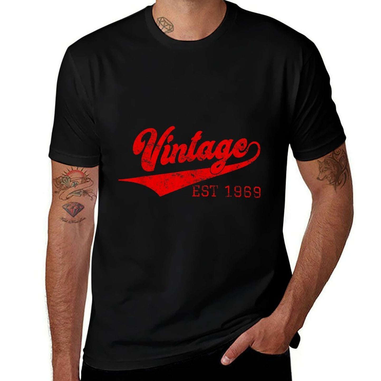 Vintage 1969 50th Birthday Gift Men Women Ribbed Collar T-Shirt