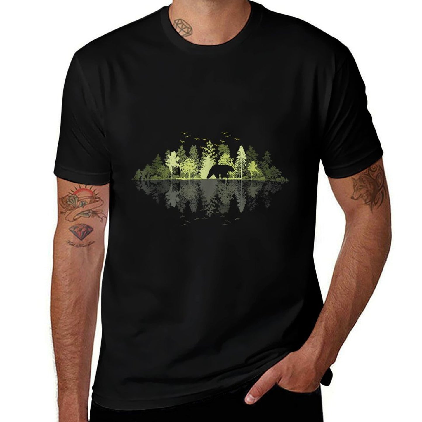 Trees Wildlife Nature Vintage Forest Polyester Blend T-Shirt