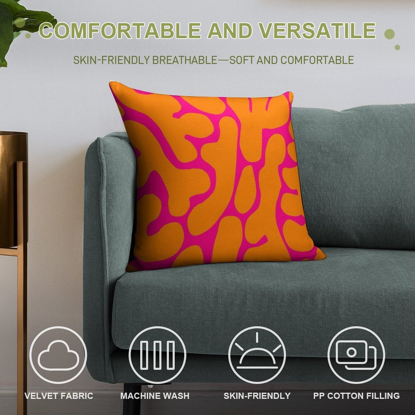 Preppy Coral Reefs Pattern in Pink And Orange Soft Bedroom Essential Throw Pillow