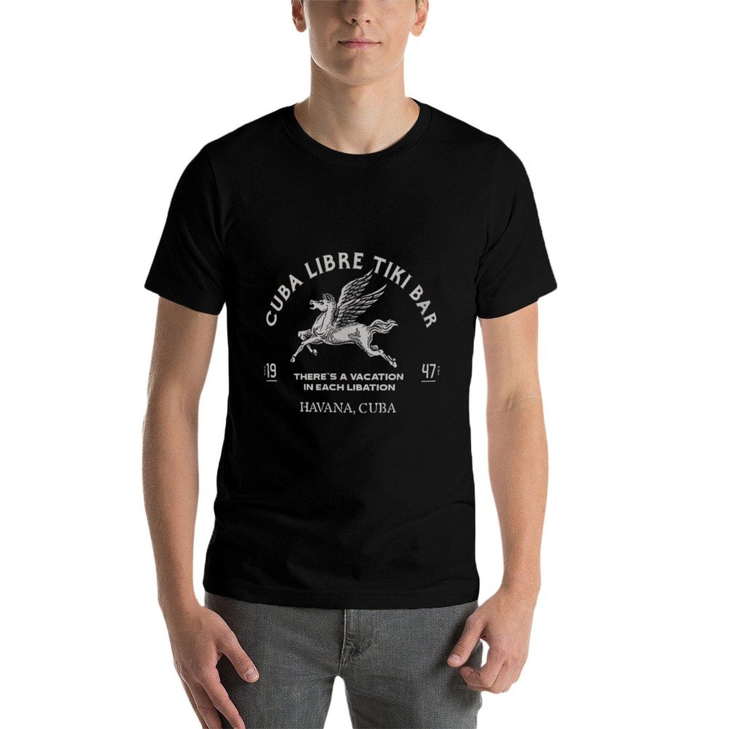 Tiki Bar Havana Cuba Libre 1947 Art Deco Vintage Distressed Black Polyester Heathered Texture T-Shirt