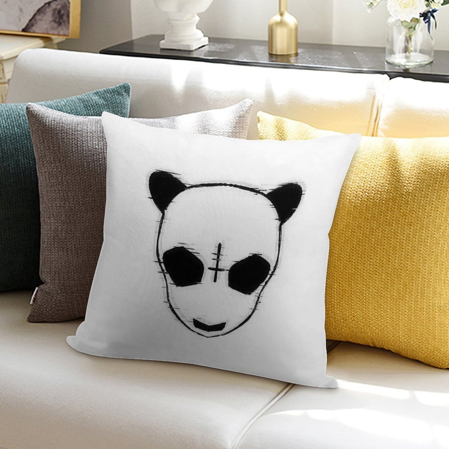 Cro Rapper Mask, Glitch Effect, Blackwhite, Transparent Soft Luxury Feel Throw Pillow