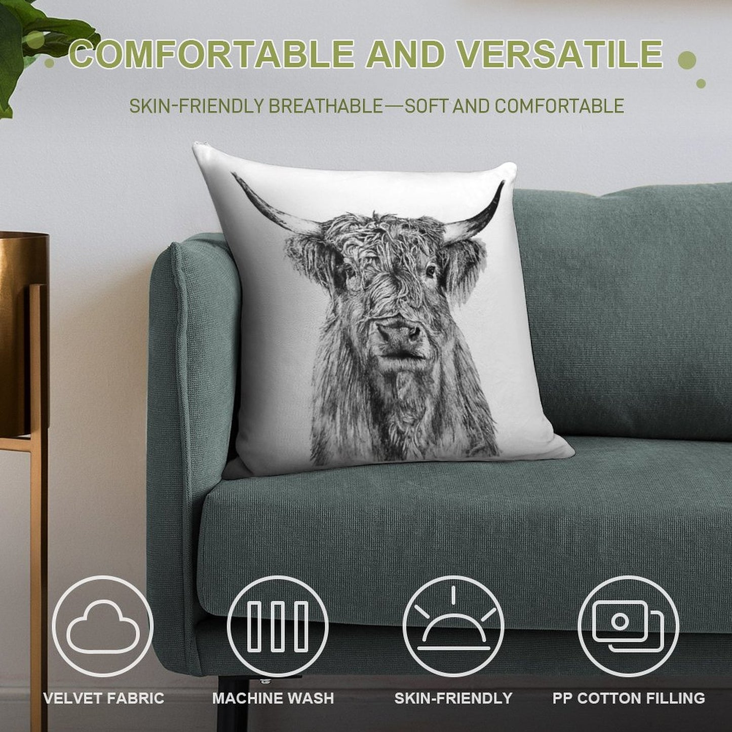 Scottish Highland Cow Soft Gift Ready Throw Pillow