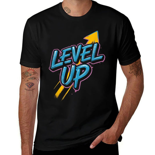 Retro Gaming Level Up Boys Girls Men Women  Ribbed Collar T-Shirt