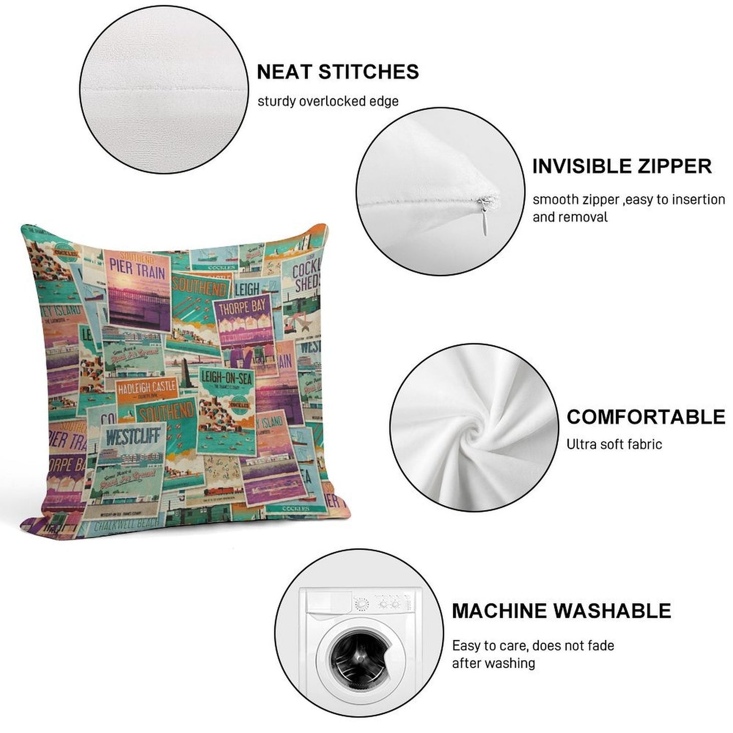 Southend-on-Sea, Essex, UK Poster Collection Soft High-Density Material Throw Pillow