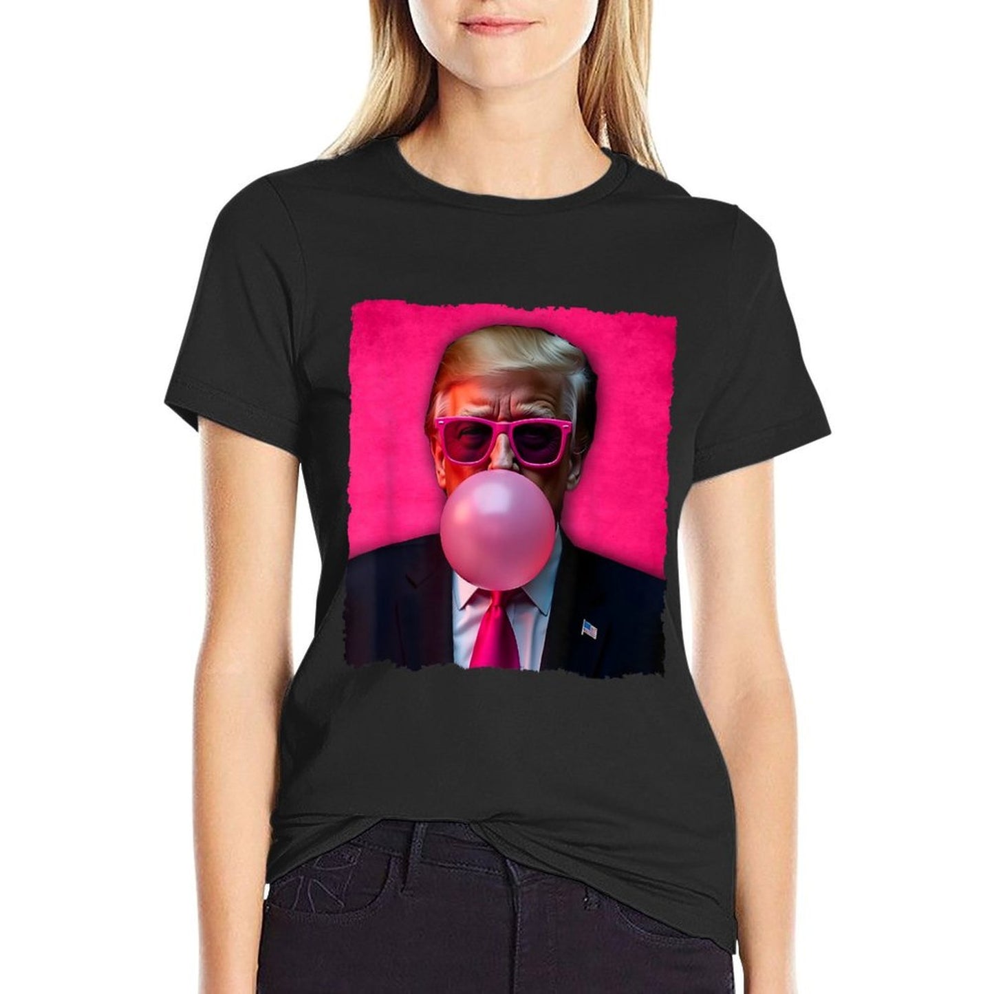 Trump Bubble Gum Pink Sunglasses Funny Summer-ready Fabric T-Shirt