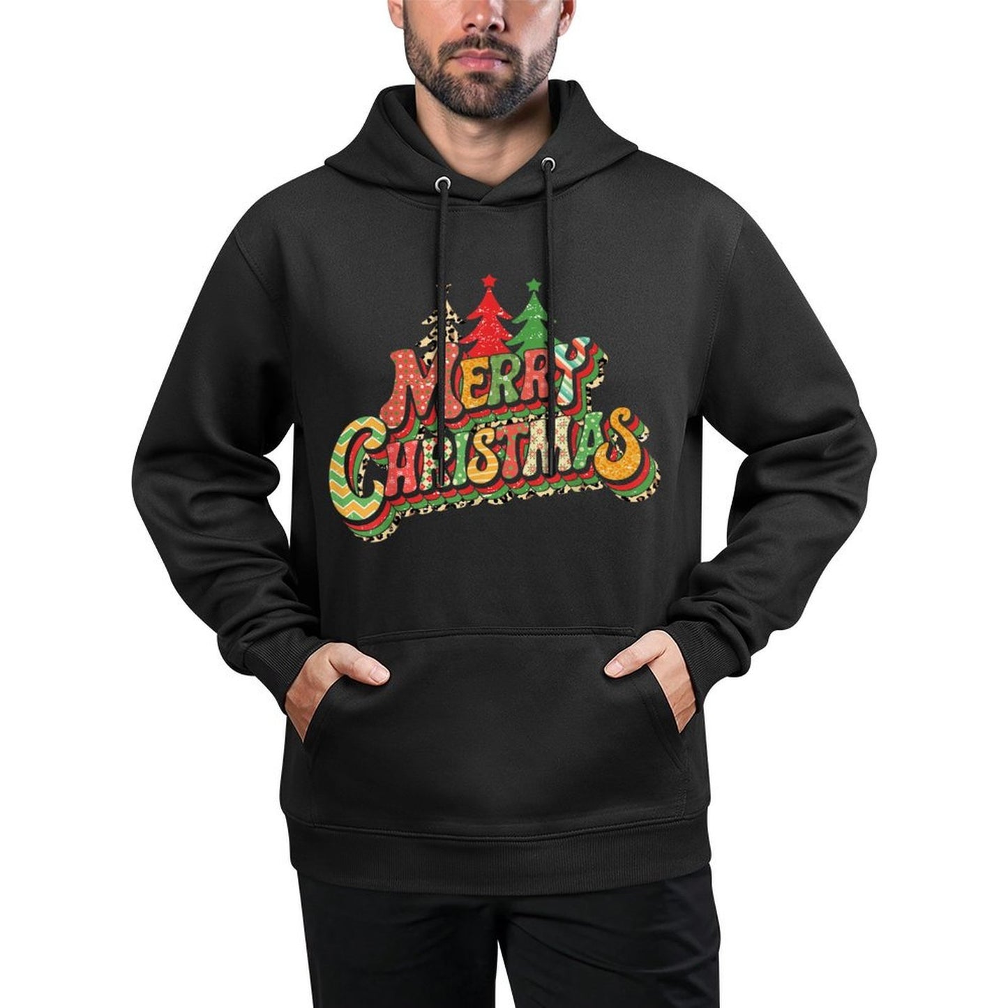 Retro Merry Christmas Matching Family Xmas Holiday Costume Medium-Weight Fabric Hoodie