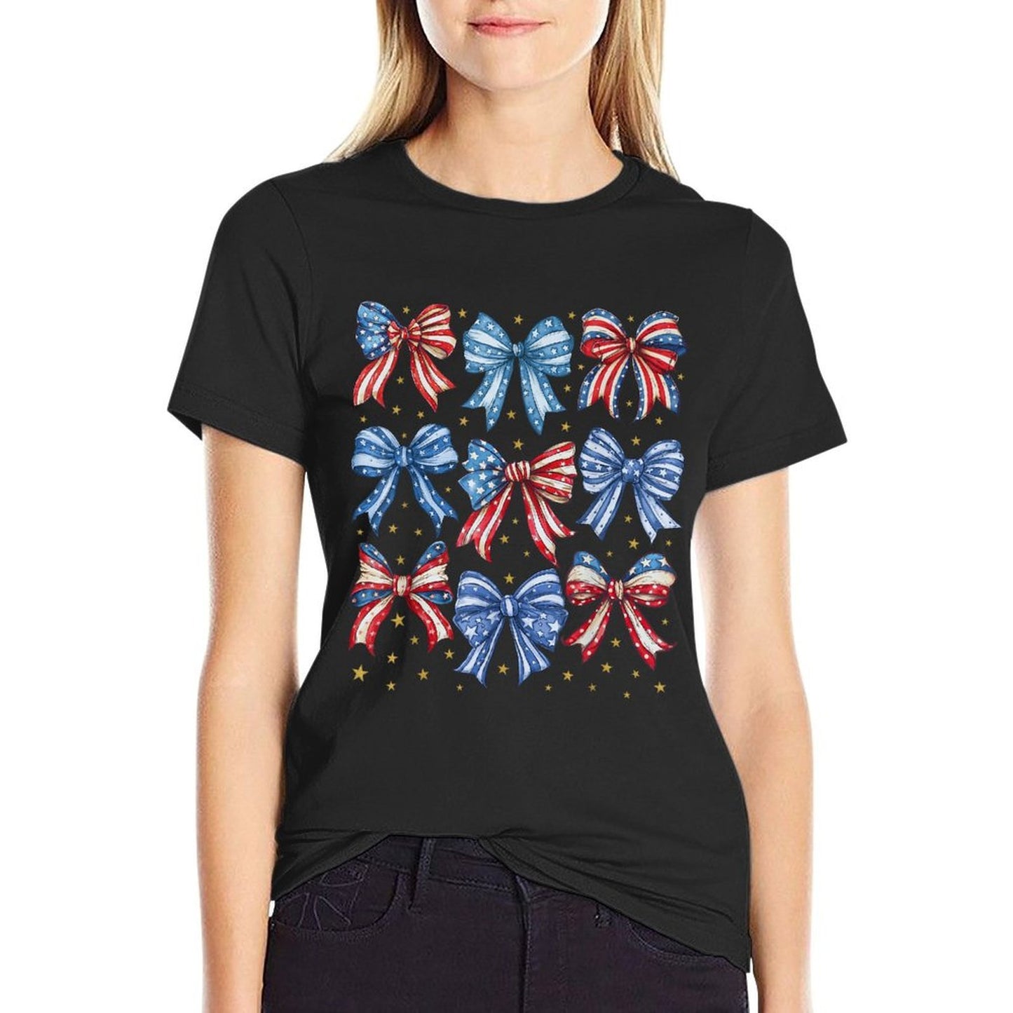 4th of Julys for Girls Coquette Bow Women American  Relaxed-fit T-Shirt