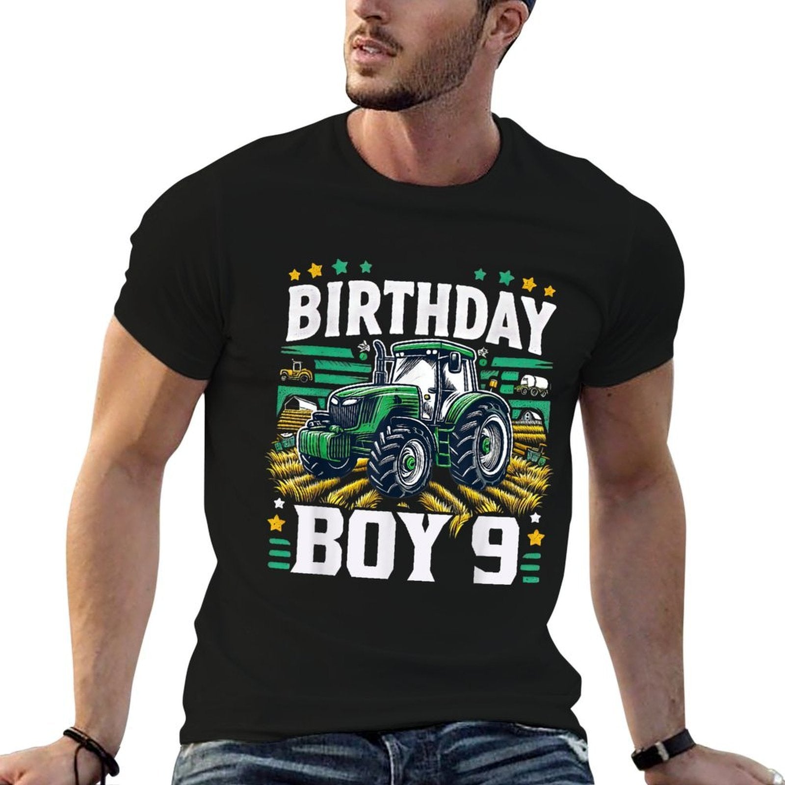 9th Birthday Farm Tractor Nine Years Old Birthday Boy  Eco-friendly Material T-Shirt