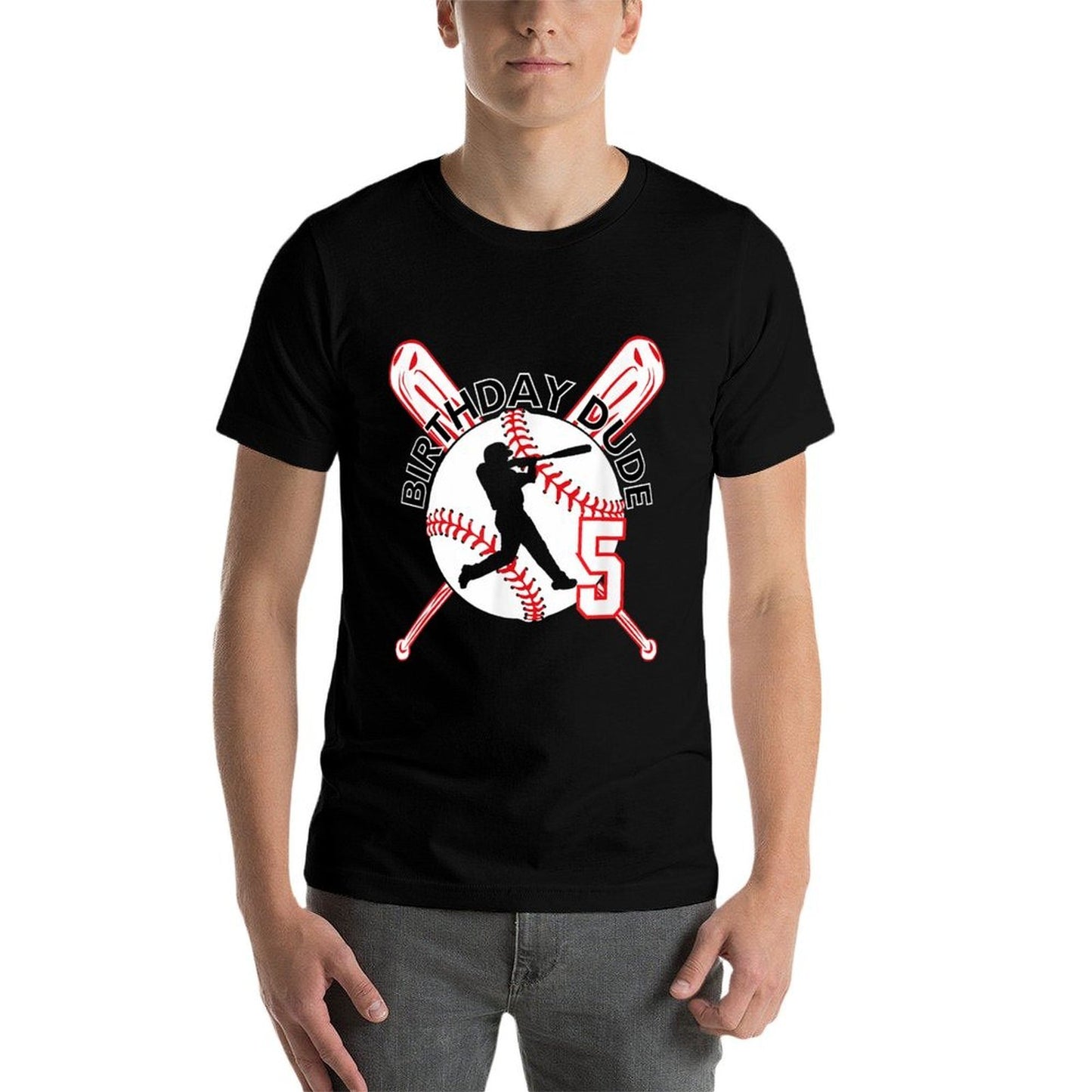 5 Year Old 5th Birthday Dude Boys Baseball Party Outfit  Stretchy T-Shirt