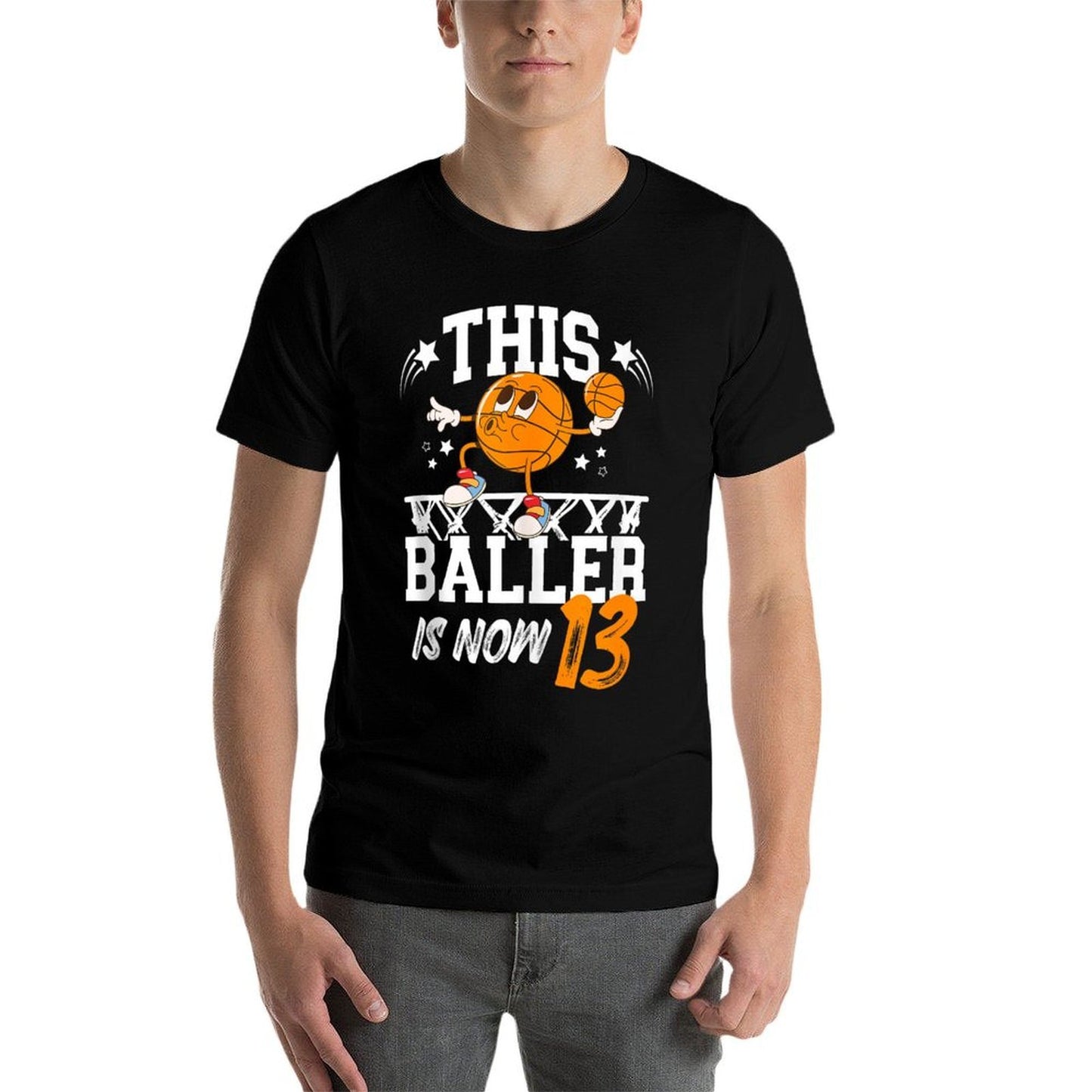 13th Basketball Birthday Thirteen Year Old Basketball Player Rolled Sleeves T-Shirt
