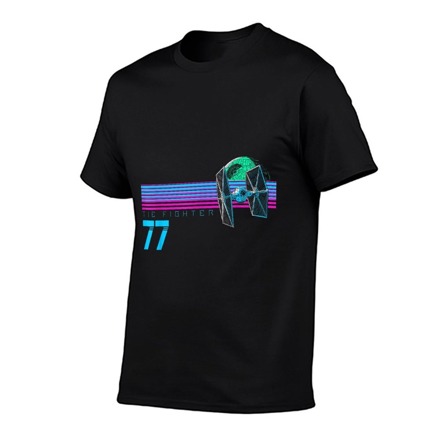 Star Wars Tie Fighter 77 Neon Retro Skyline Graphic Cotton T-Shirt