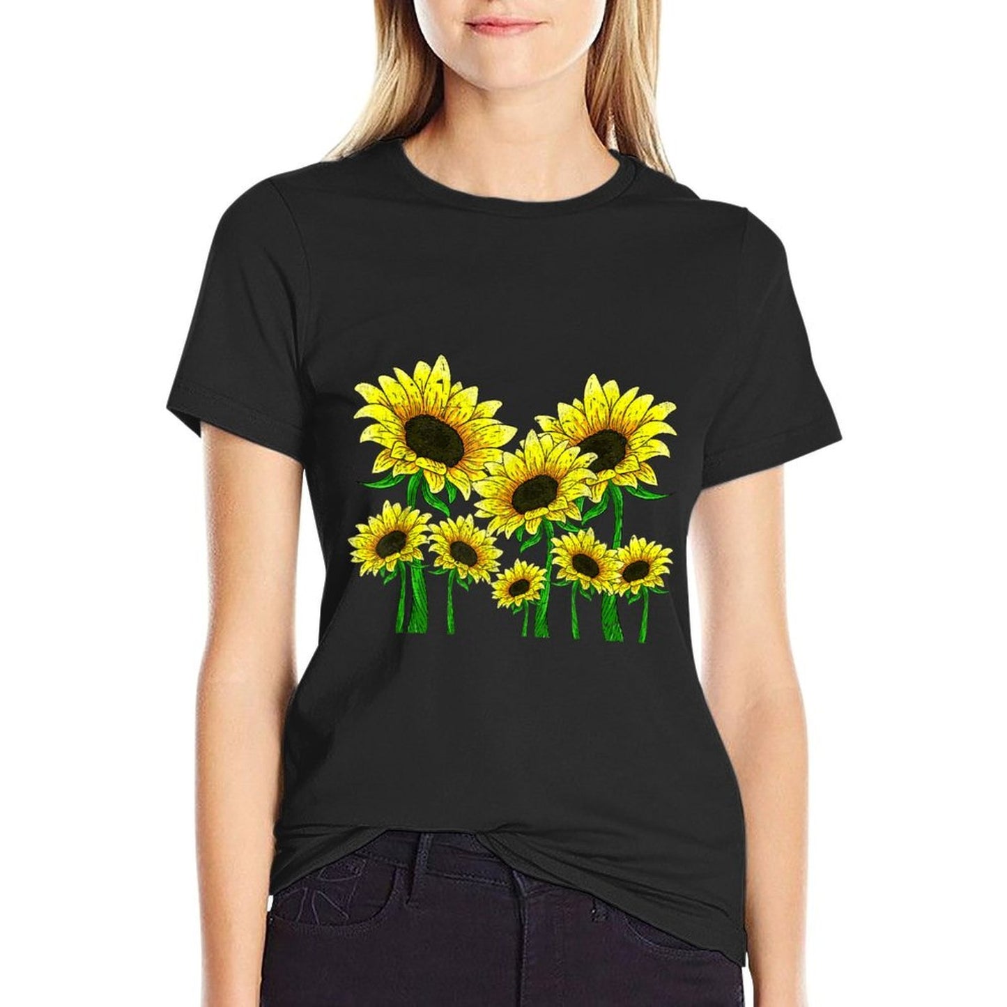 Yellow Sunflower Beautiful Wildflower Floral Botanical Fade-proof Color T-Shirt