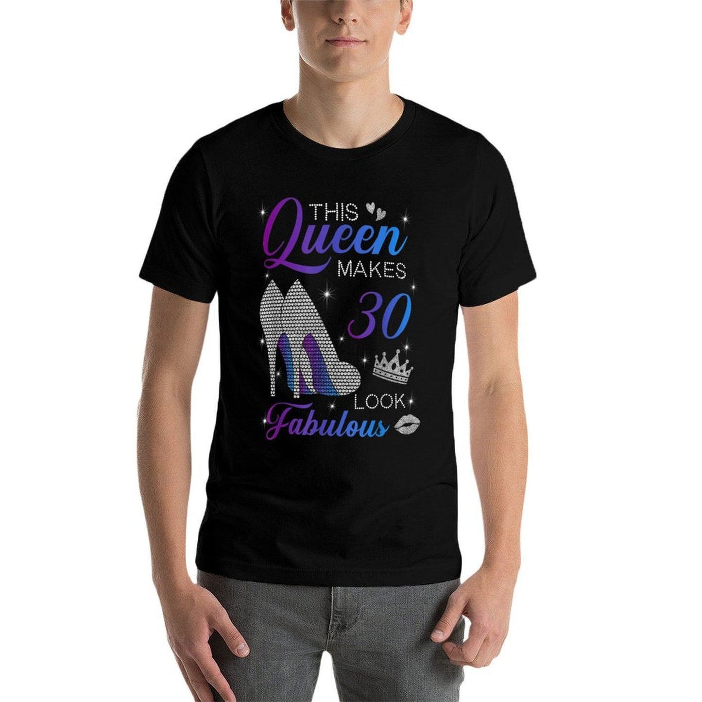 This Queen Makes 30 Look Fabulous High Heels 30th Birthday Heathered Texture T-Shirt