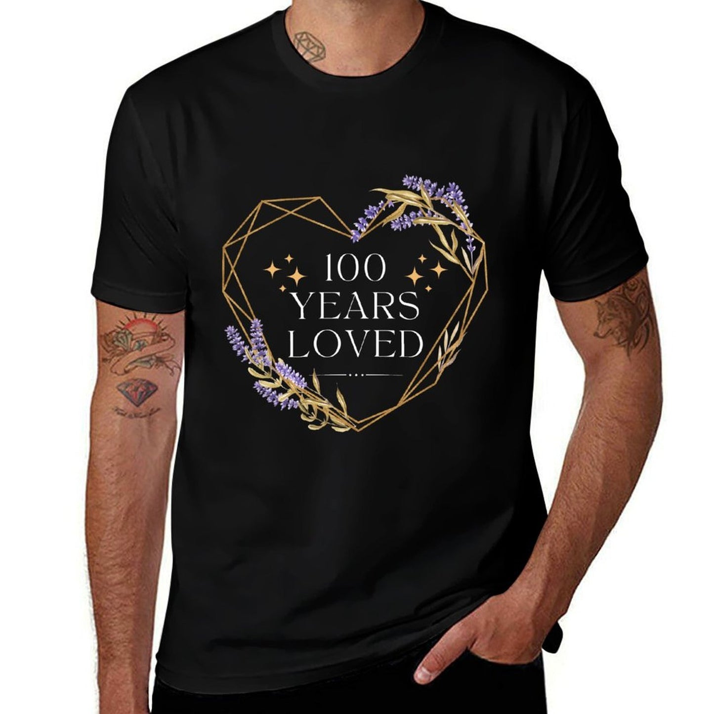 100 Years Loved Cool Flower Heart Frame 100th Birthday HBD Graphic-printed T-Shirt