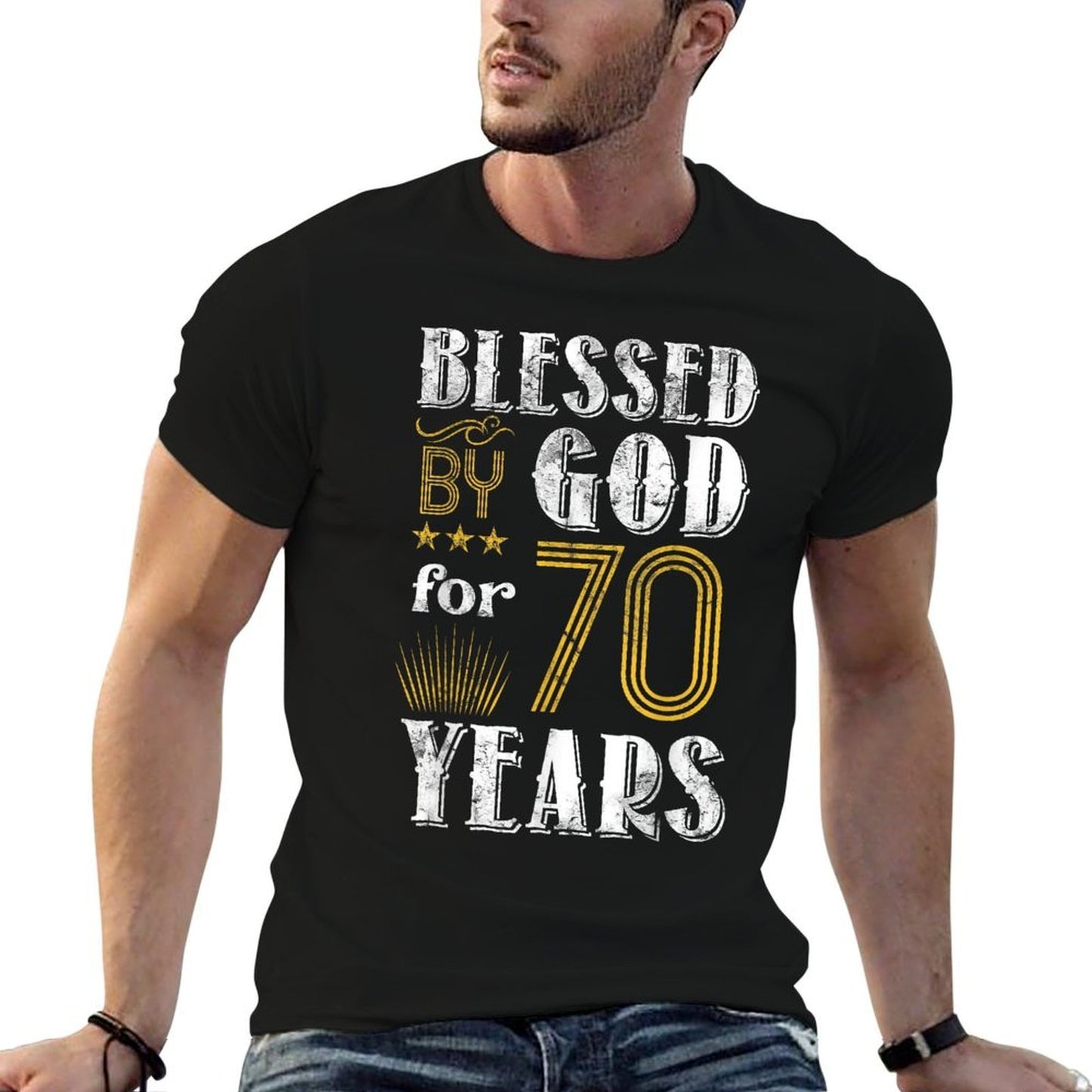 Vintage Blessed by God for 70 Year Old Birthday 70th Tagless Design T-Shirt
