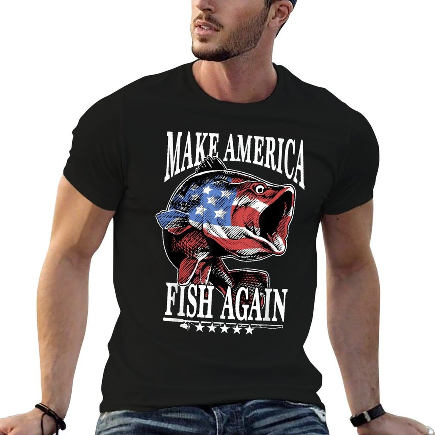 4th of July Fishing  Make America Fish Again USA Fisherman  Polyester Blend T-Shirt