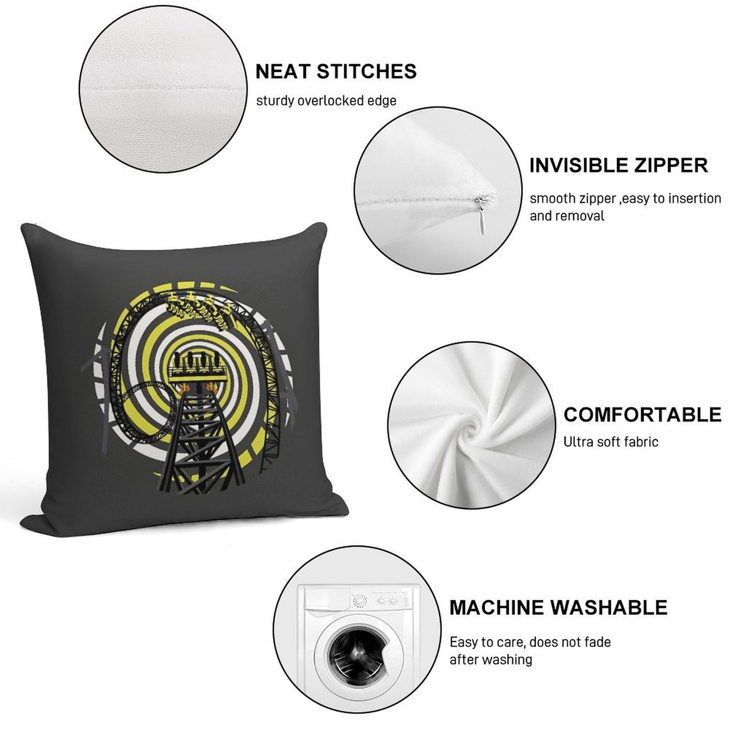 SMILE FOREVER Shirt Design - Black And Yellow Gerstlauer Infinity Coaster Soft Fade-Resistant Throw Pillow