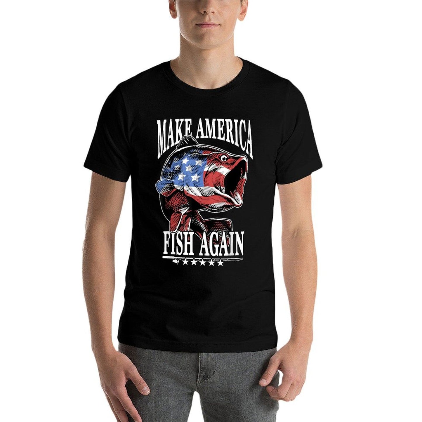4th of July Fishing  Make America Fish Again USA Fisherman  Polyester Blend T-Shirt