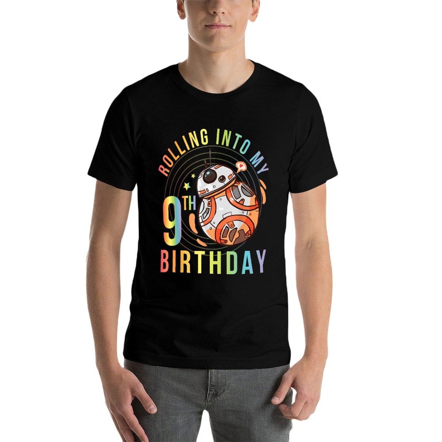 Robot Rolling Into My 9th Birthday Happy To Me 9 Years Old Vintage-inspired T-Shirt