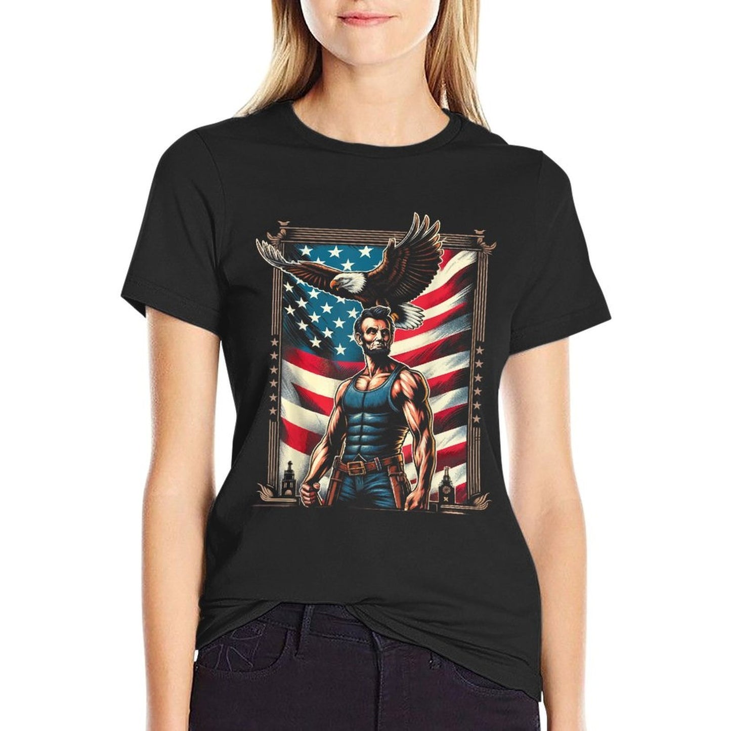 4th of July Patriotic Funny Abraham Lincoln July 4th USA  Easy-care T-Shirt