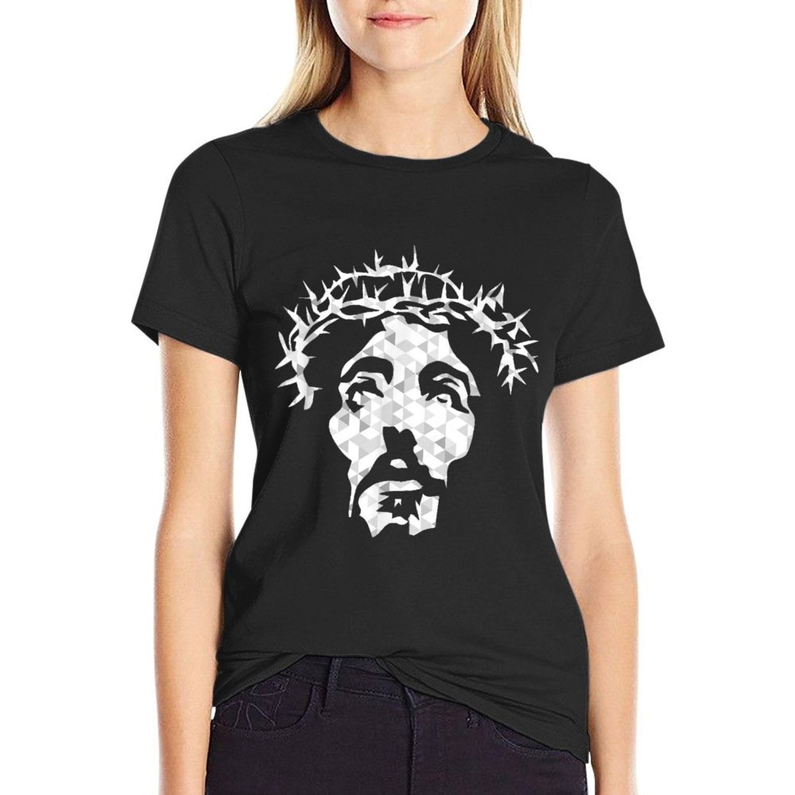 Abstract Jesus Christ Portrait - Devout Christian  Polyester Blend T-Shirt
