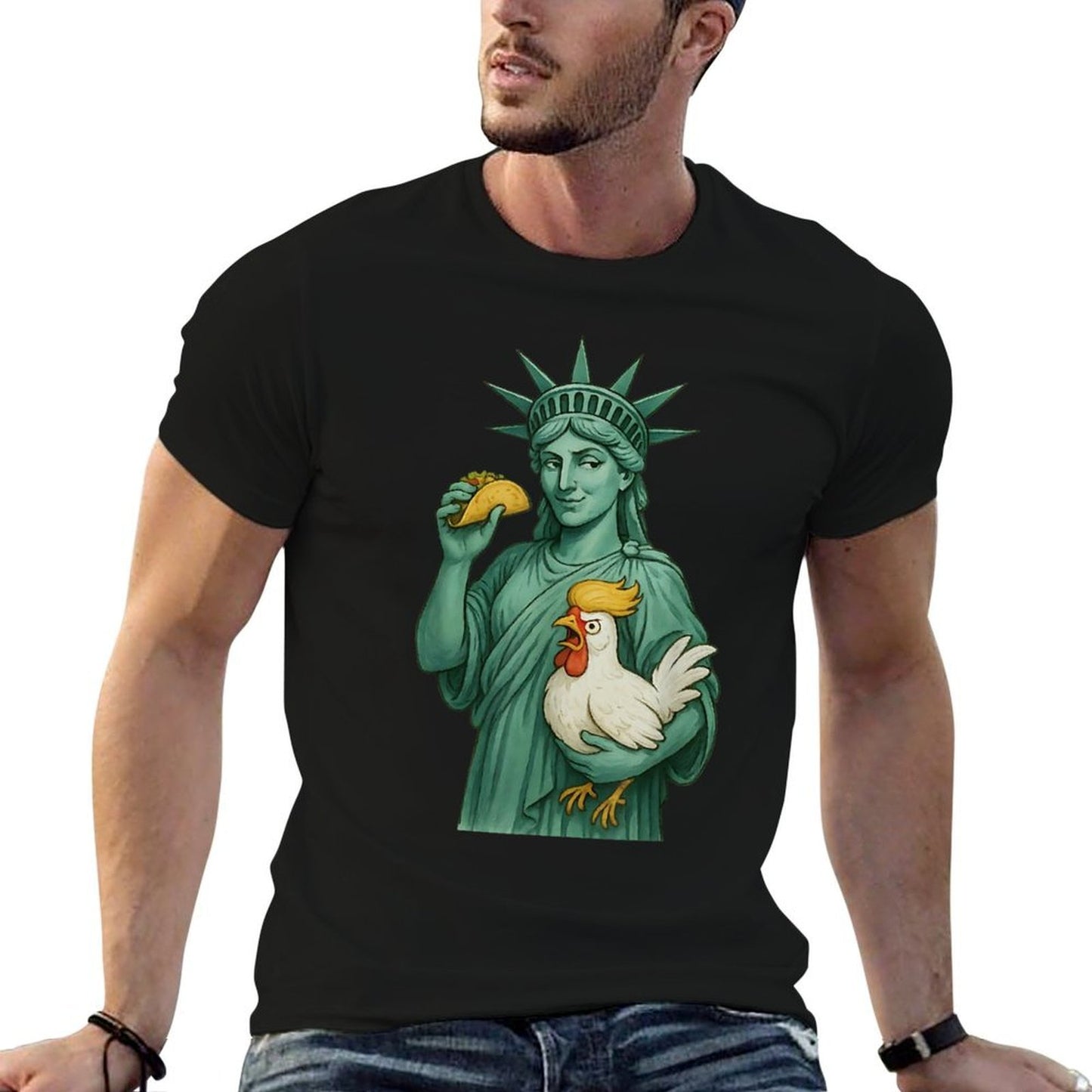 Statue of Liberty Funny Patriotic Lets Go Taco Slim-fit Cut T-Shirt