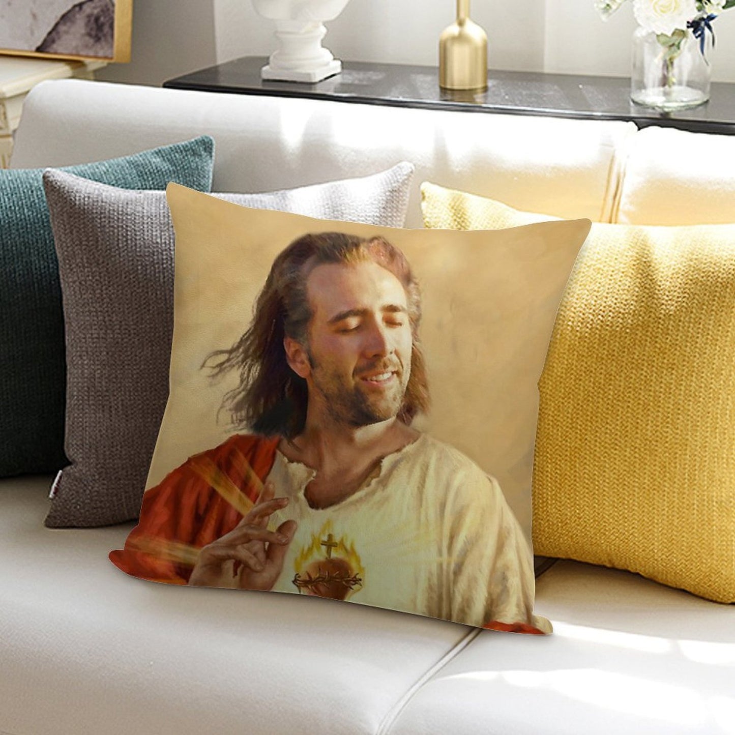Nicholas Cage Blessing Soft Luxury Feel Throw Pillow