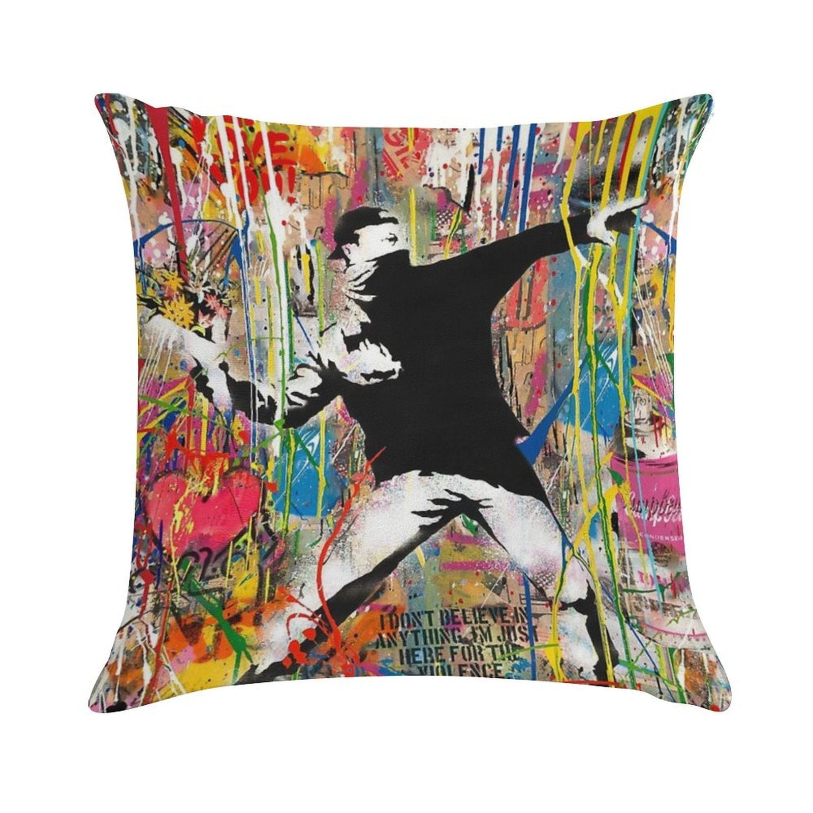Flower Thrower Pop Street Art Colorful Soft Reinforced Edging Throw Pillow