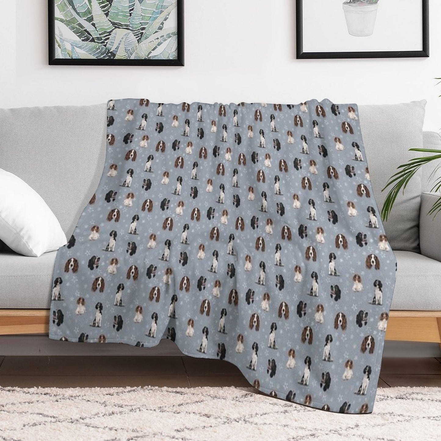 The Springer Spaniel Blue Plush Throw Blanket