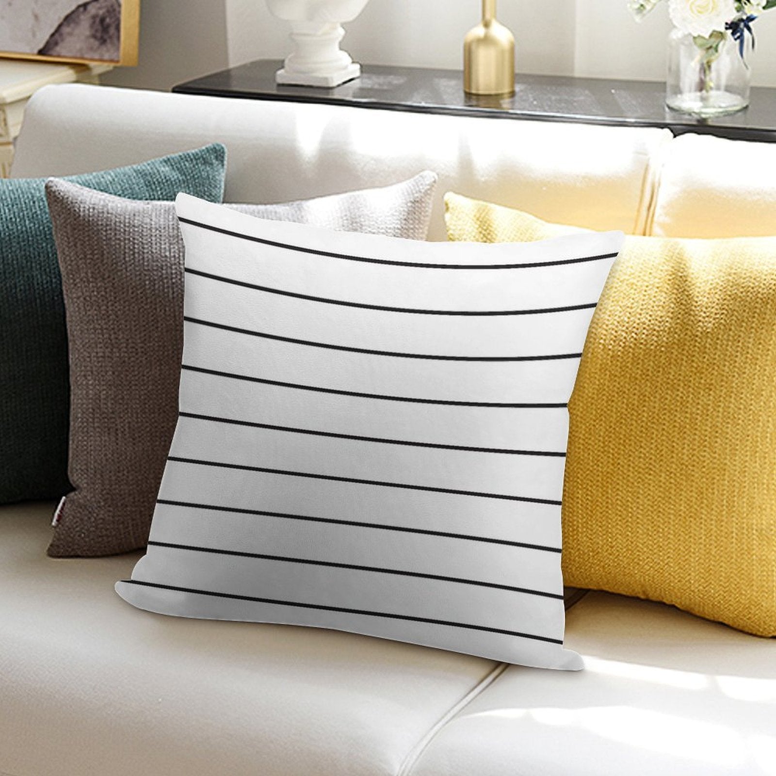 Skinny Stripe ((black on White)) Soft Ultra-Soft Texture Throw Pillow