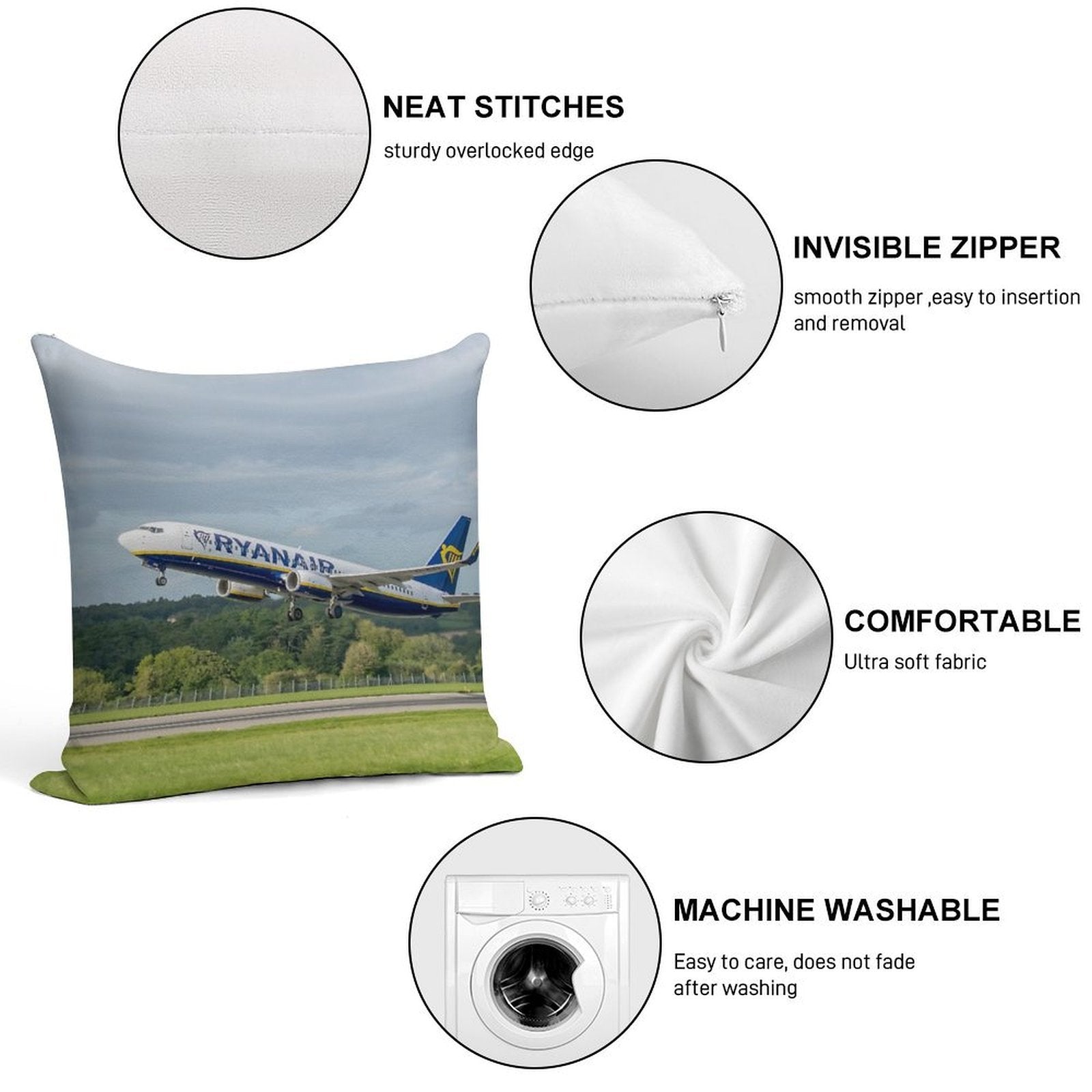 Ryanair Boeing 737-8AS Soft Shrink-Resistant Throw Pillow