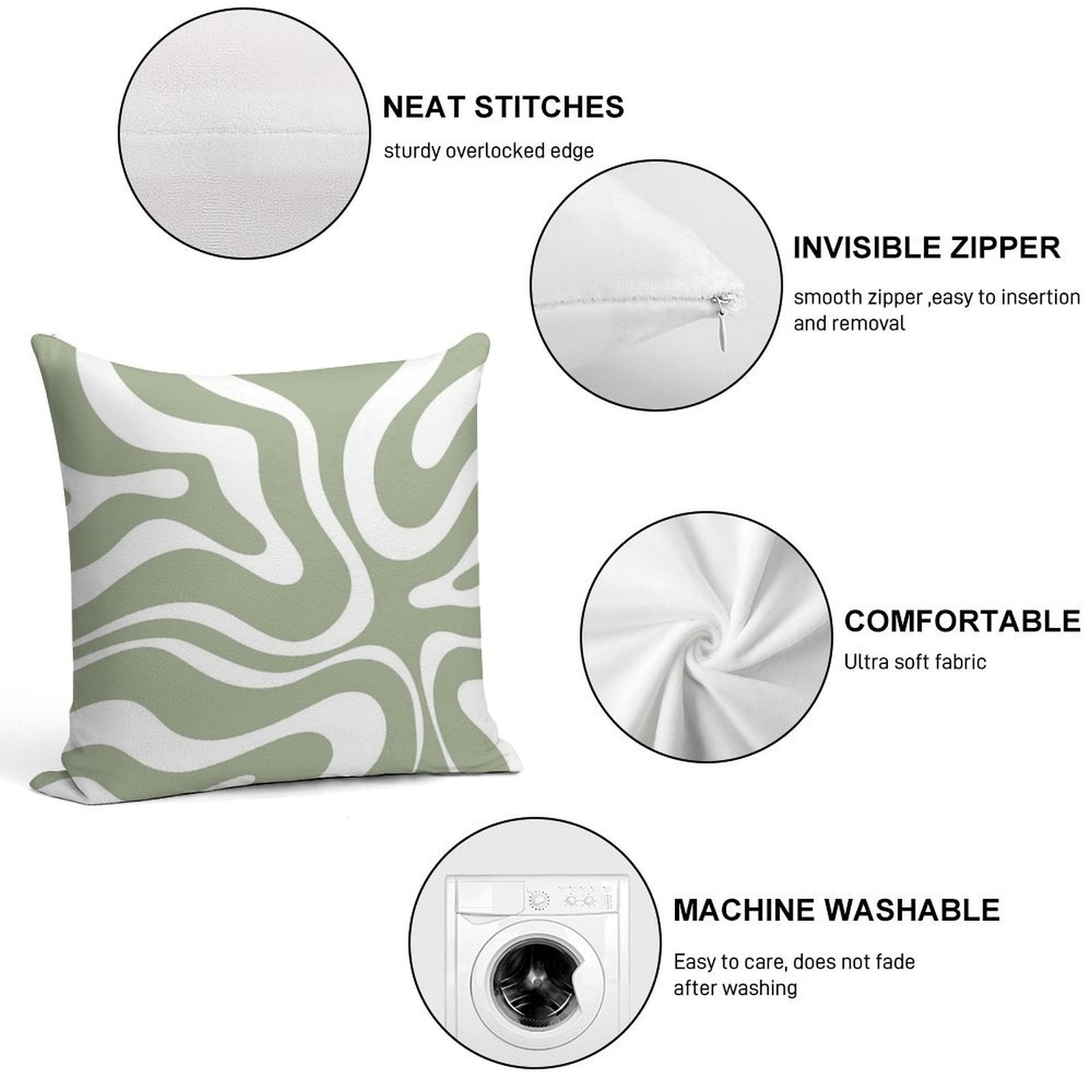 Liquid Swirl Abstract Pattern in Sage Green And White Soft Home Decor Throw Pillow