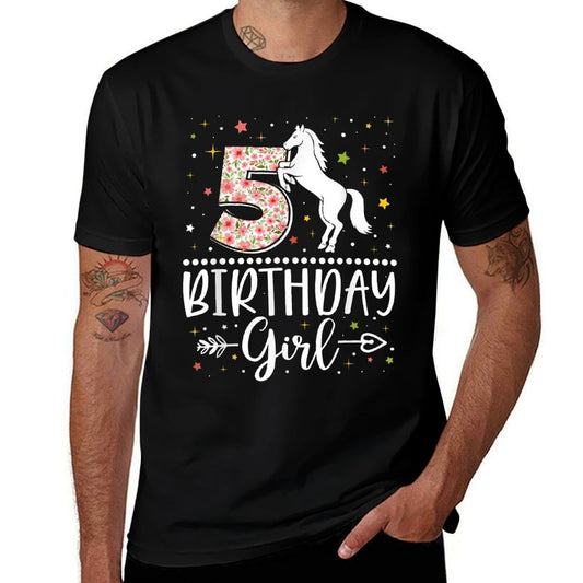 5 Year Old Horse Lover 5th Birthday Girl Horse Riding Bday  Wrinkle-resistant T-Shirt