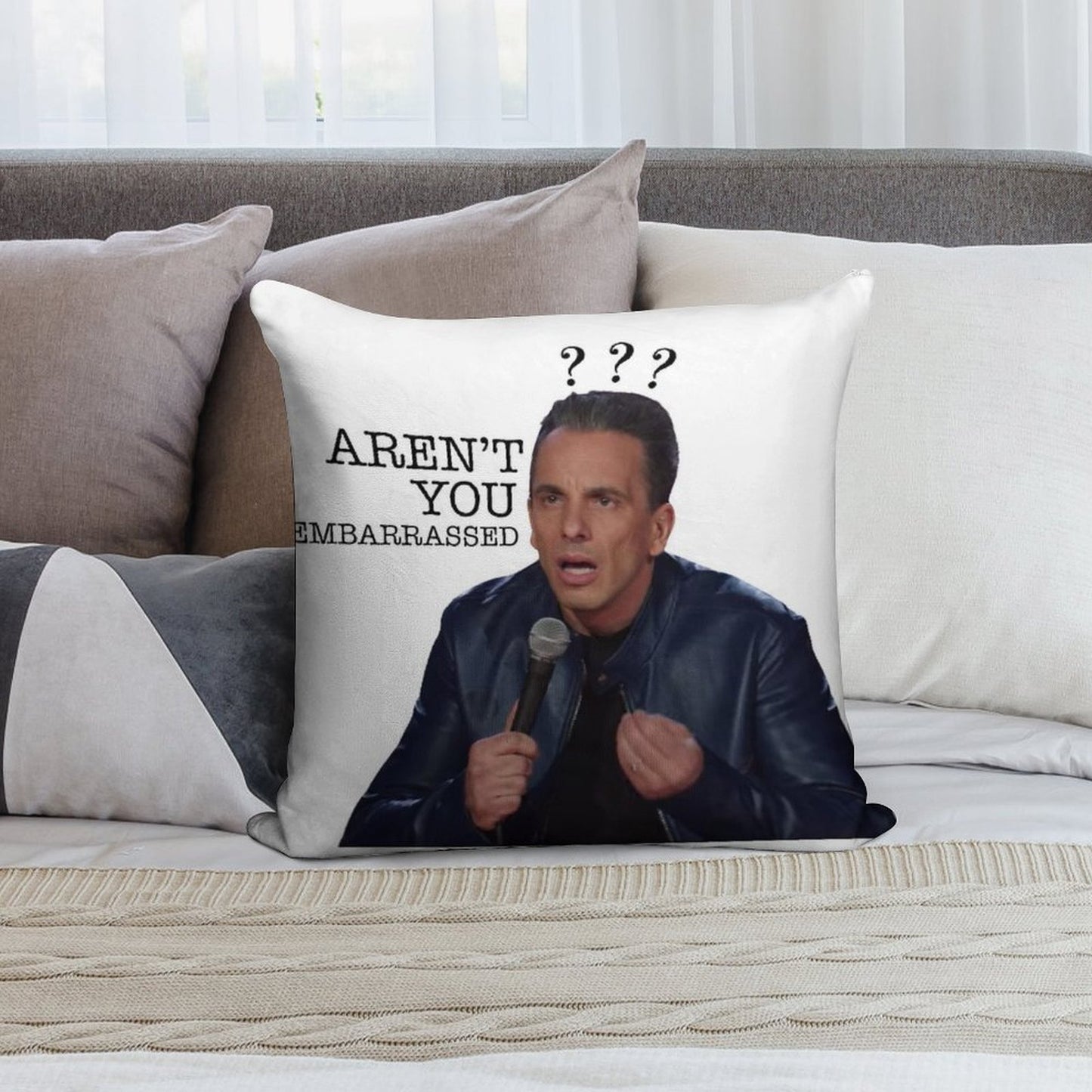 Sebastian Maniscalco Aren't You Embarrassed Soft Short Plush Fabric Throw Pillow