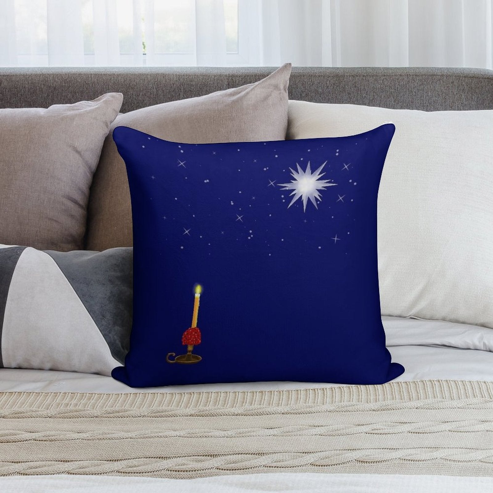 Moravian Star And Moravian Candle In The Sky... Soft Reinforced Edging Throw Pillow