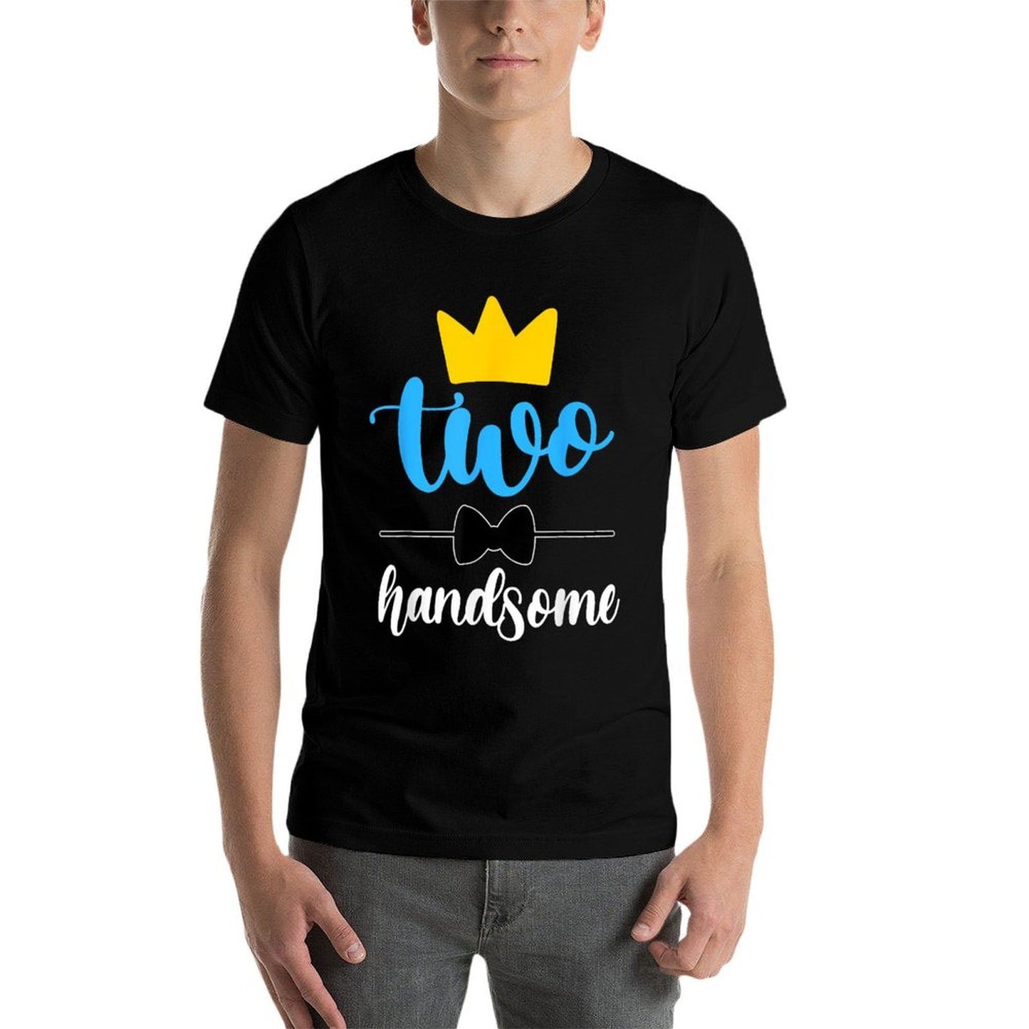 Two Handsome Toddler 2nd Birthday Outfit Boy 2 Yrs Old Oversized Silhouette T-Shirt