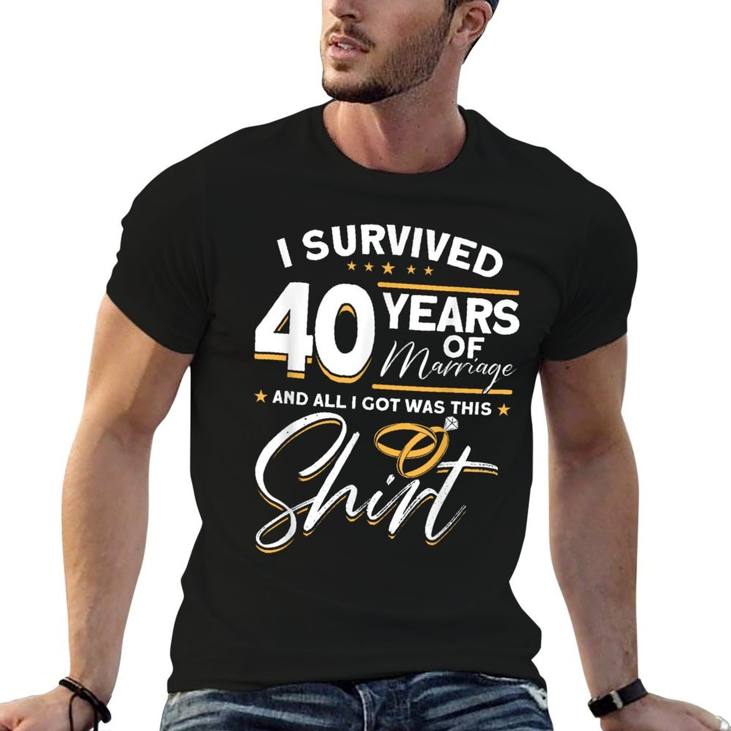 40th Wedding Anniversary, 40 Years Married, Husband & Wife  High-quality Stitching T-Shirt