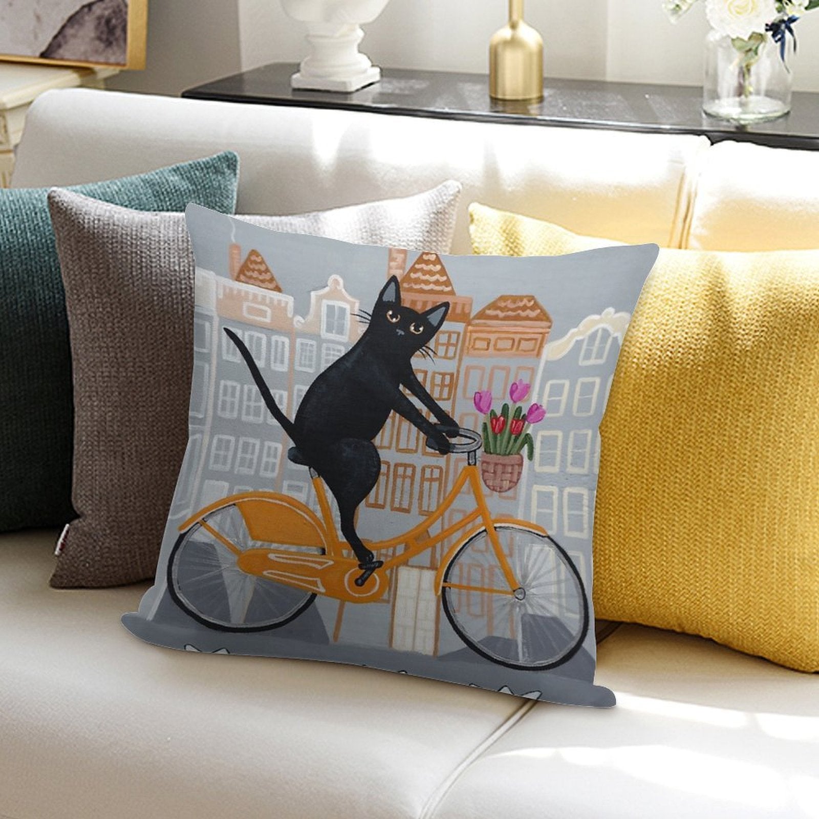 Amsterdam Bicycle Ride Soft Durable Construction Throw Pillow