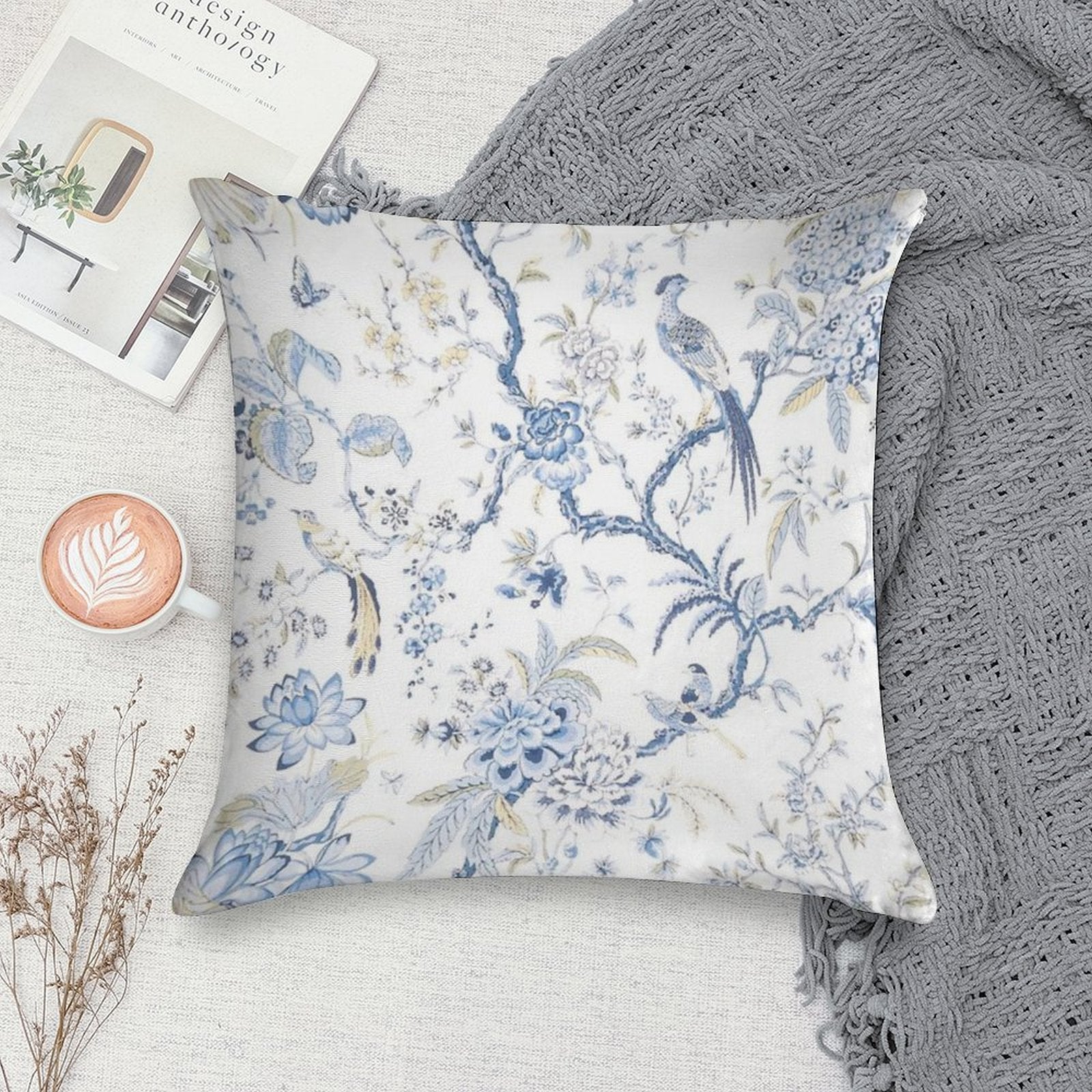 French Pheasants Chinoiserie Soft Washable Throw Pillow