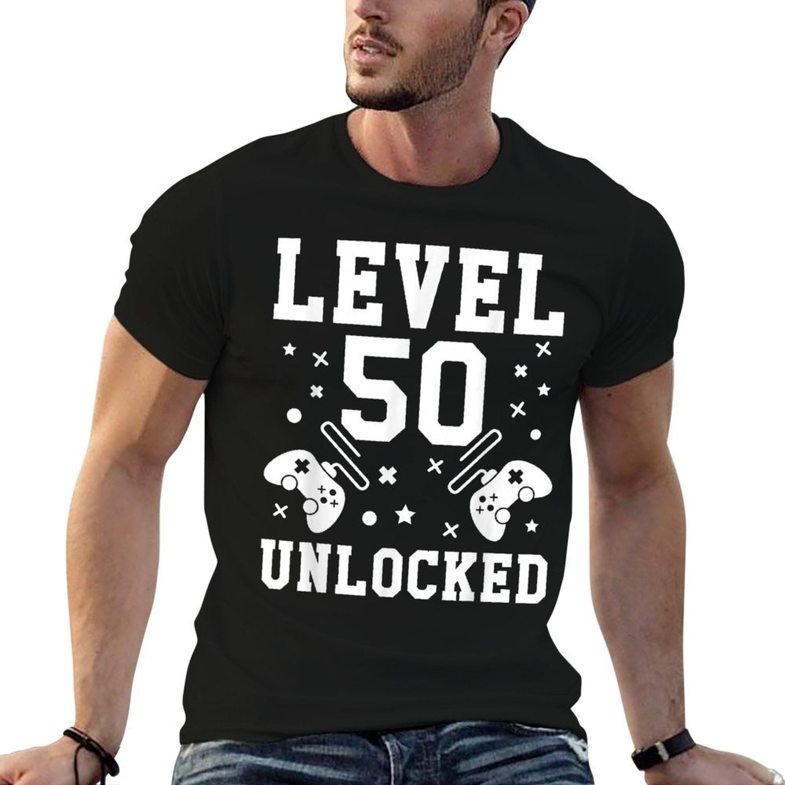 Mens Level 50 Unlocked Gamer Funny 50th Birthday Vintage-inspired T-Shirt