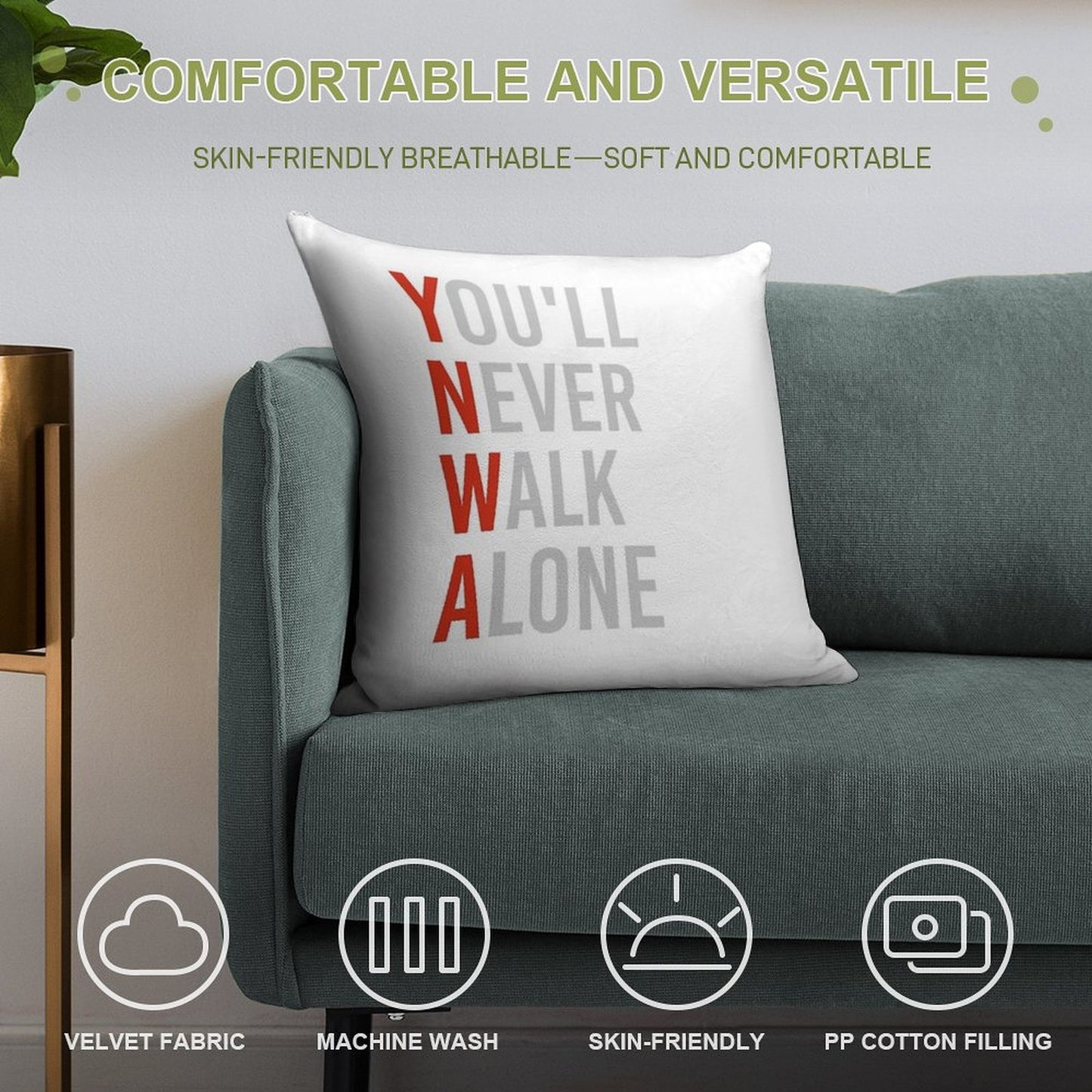 YNWA - You Will Never Walk Alone - Liverpool FC Quote Soft Shrink-Resistant Throw Pillow