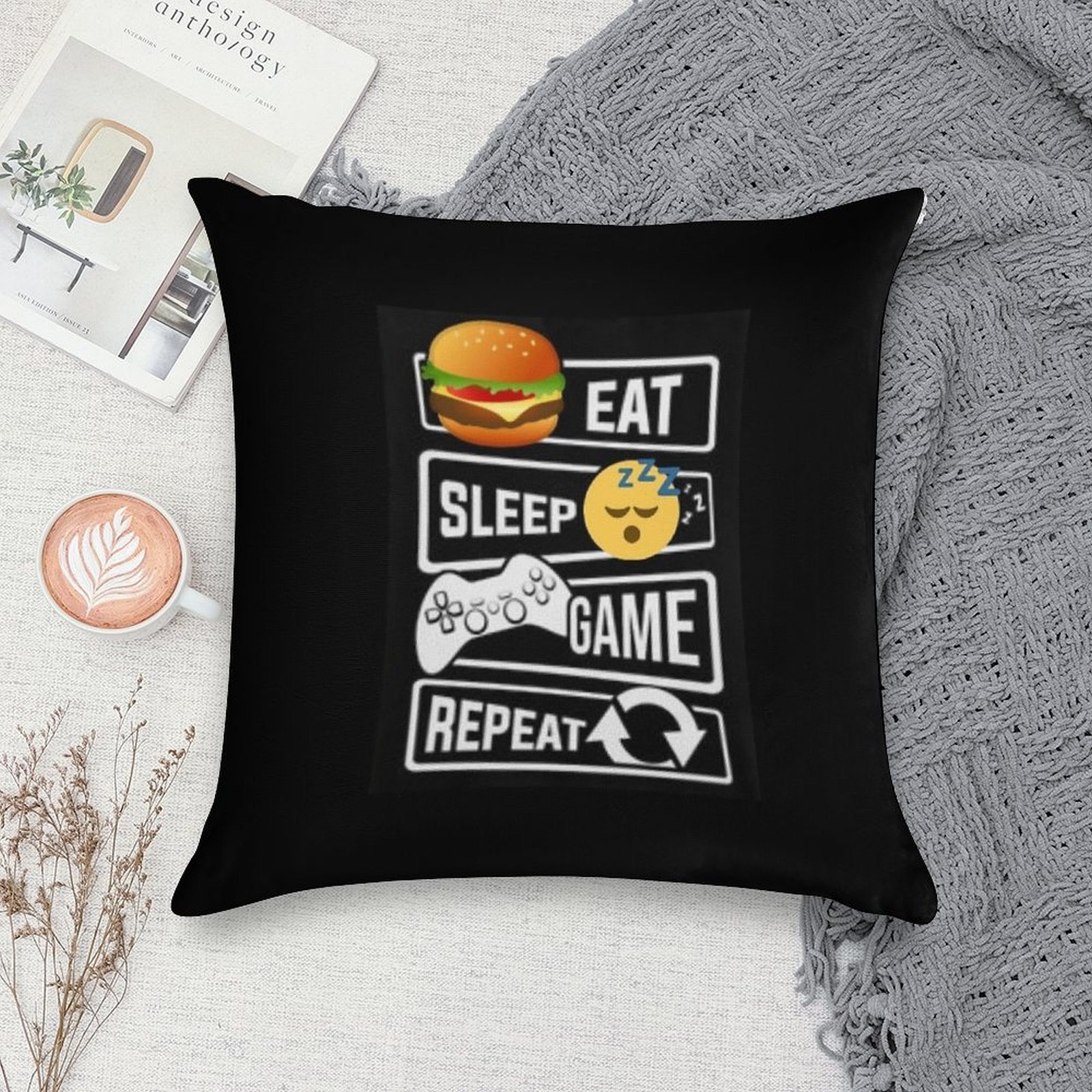 Gamer Eat, Sleep, Game, Repeat Soft Luxury Feel Throw Pillow