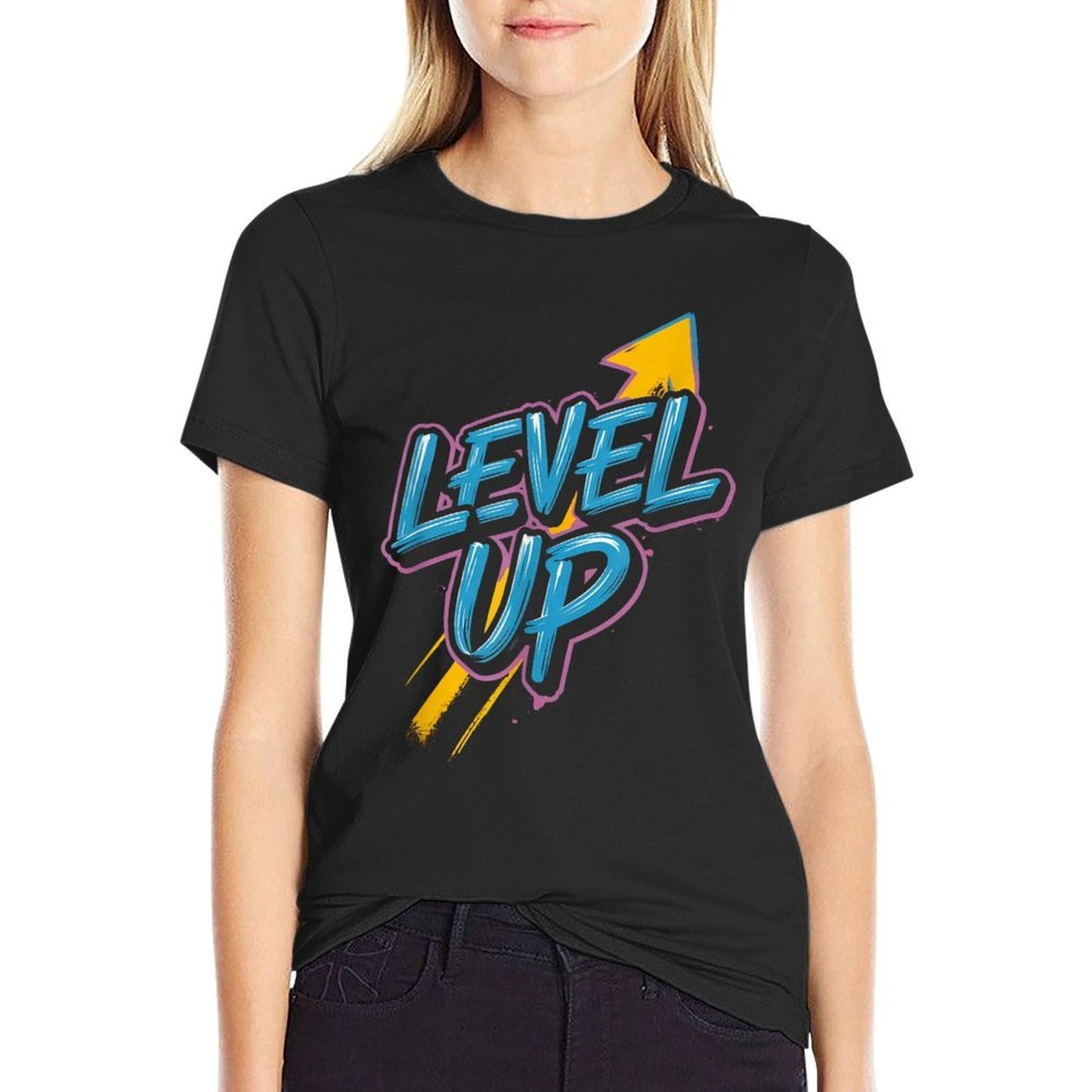 Retro Gaming Level Up Boys Girls Men Women  Ribbed Collar T-Shirt