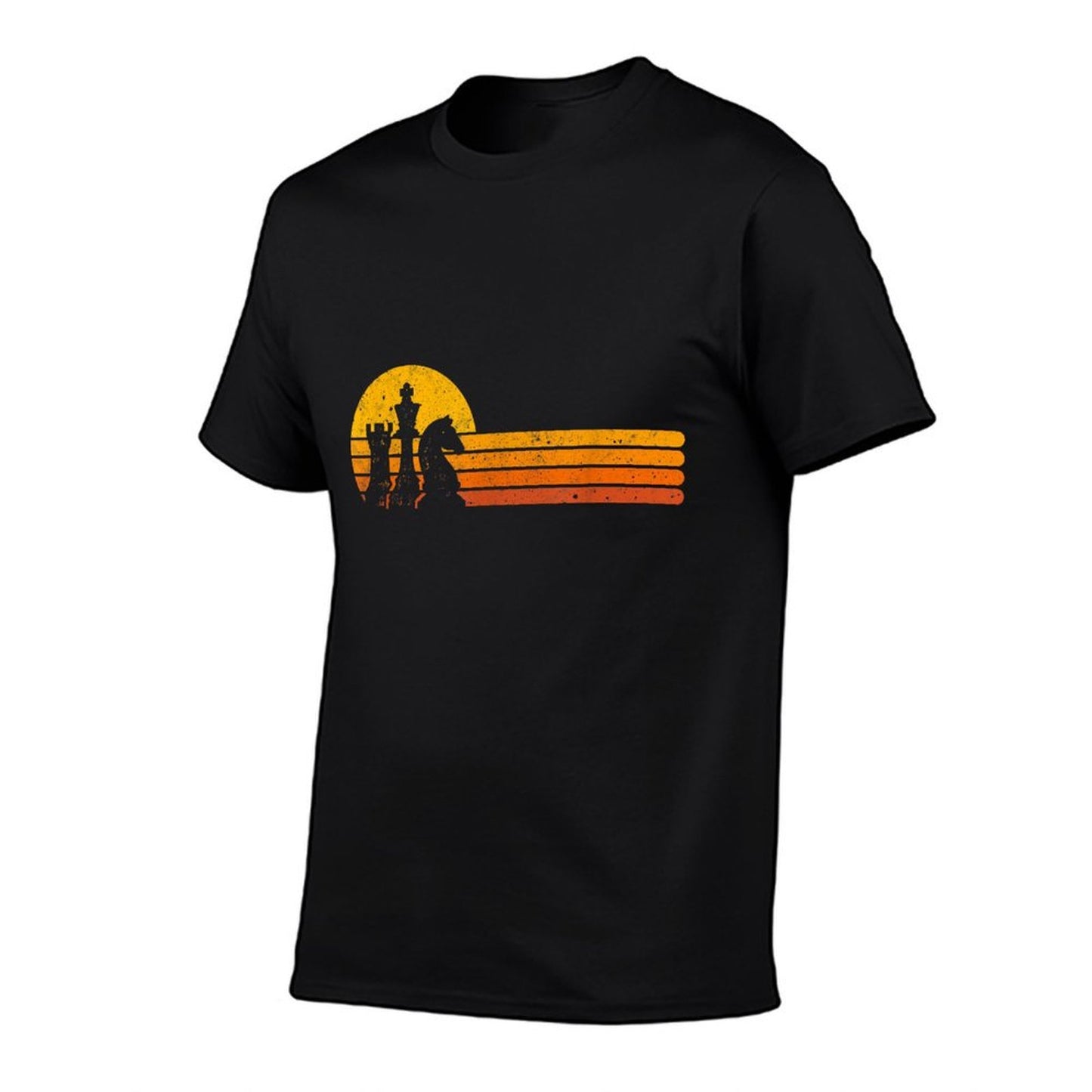 Vintage Chess Player Retro Sunset Design Chess Pieces Cotton T-Shirt