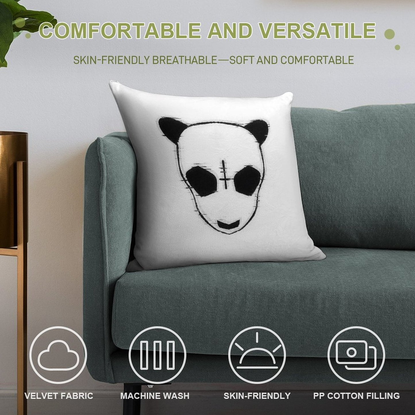 Cro Rapper Mask, Glitch Effect, Blackwhite, Transparent Soft Luxury Feel Throw Pillow